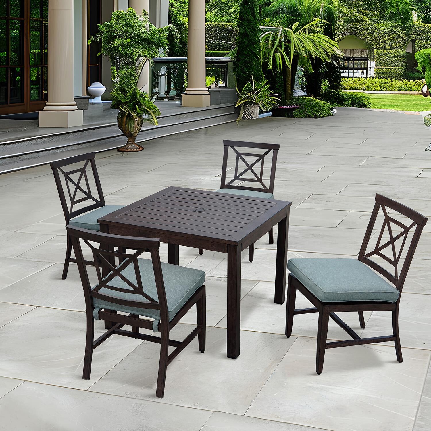 Atlantis 5 Pc Aluminum Dining Set w/ 37 Inch Table in Walnut/Spa by Darlee