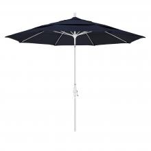 California Umbrella 11 Ft. Octagonal Aluminum Collar Tilt Patio Umbrella W/ Crank Lift & Fiberglass Ribs - Matted White Frame / Sunbrella Canvas Navy Canopy