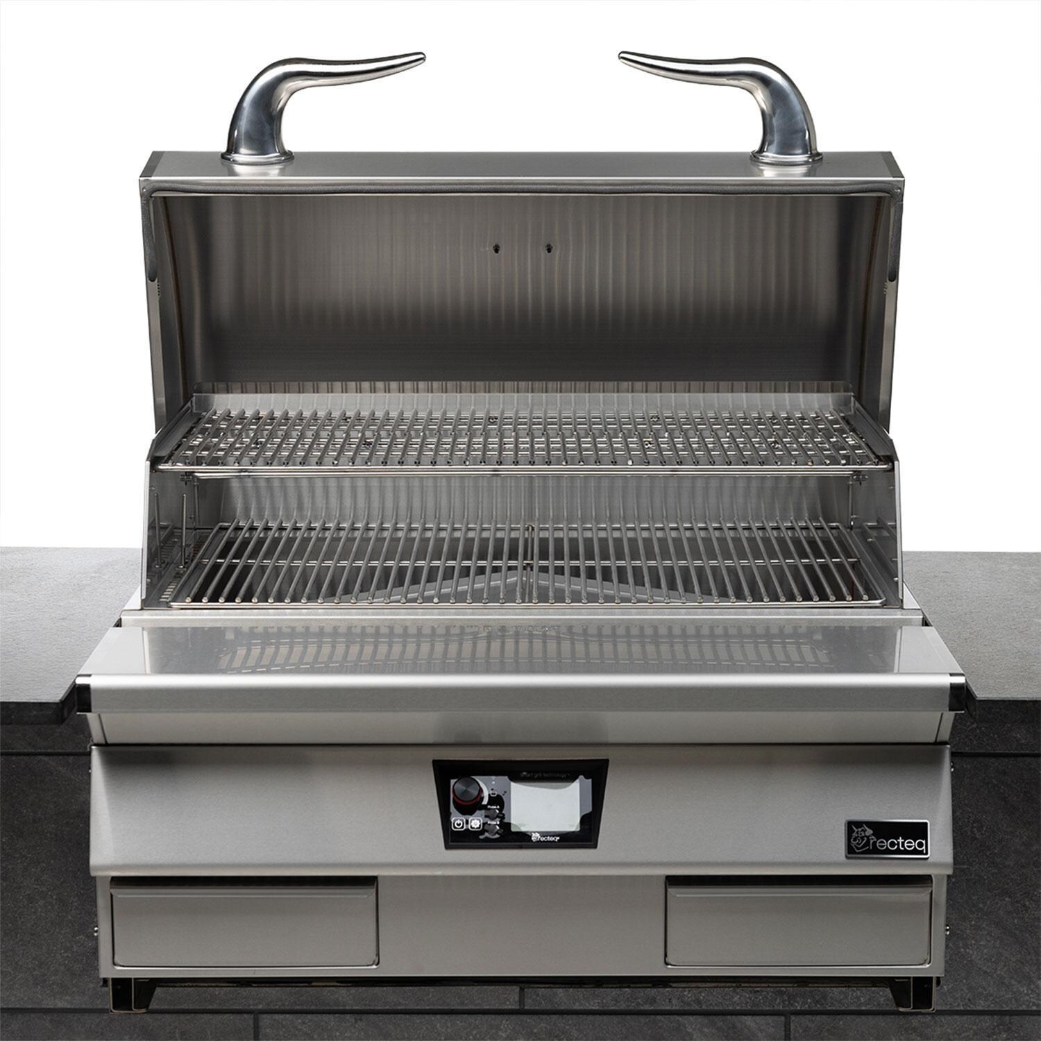 recteq RT-1300 E-Series Built-In 1300 Wood Pellet Grill - Full View Lid Up - White Background thumbnail