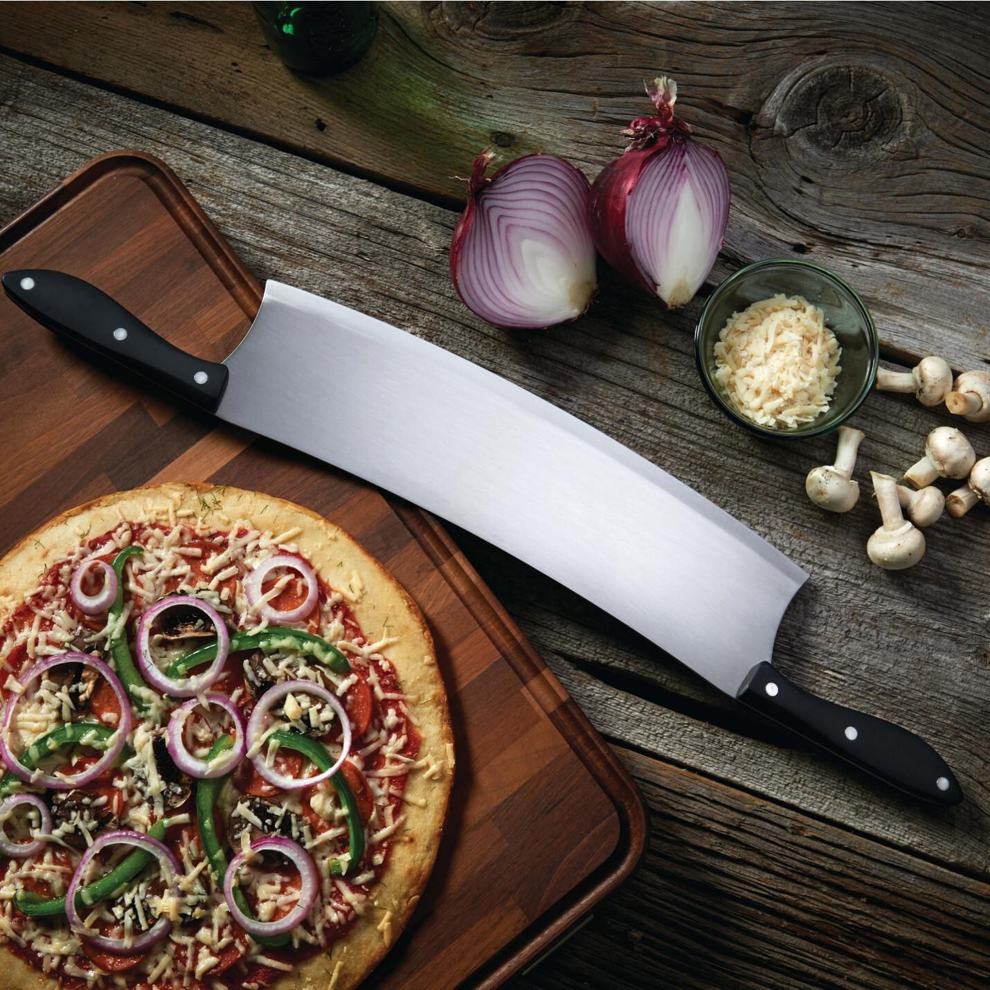 Napoleon Ultimate Pizza Pro Bundle - Rocking Pizza Cutter & Chopper - Ready for Cutting - Lifestyle thumbnail
