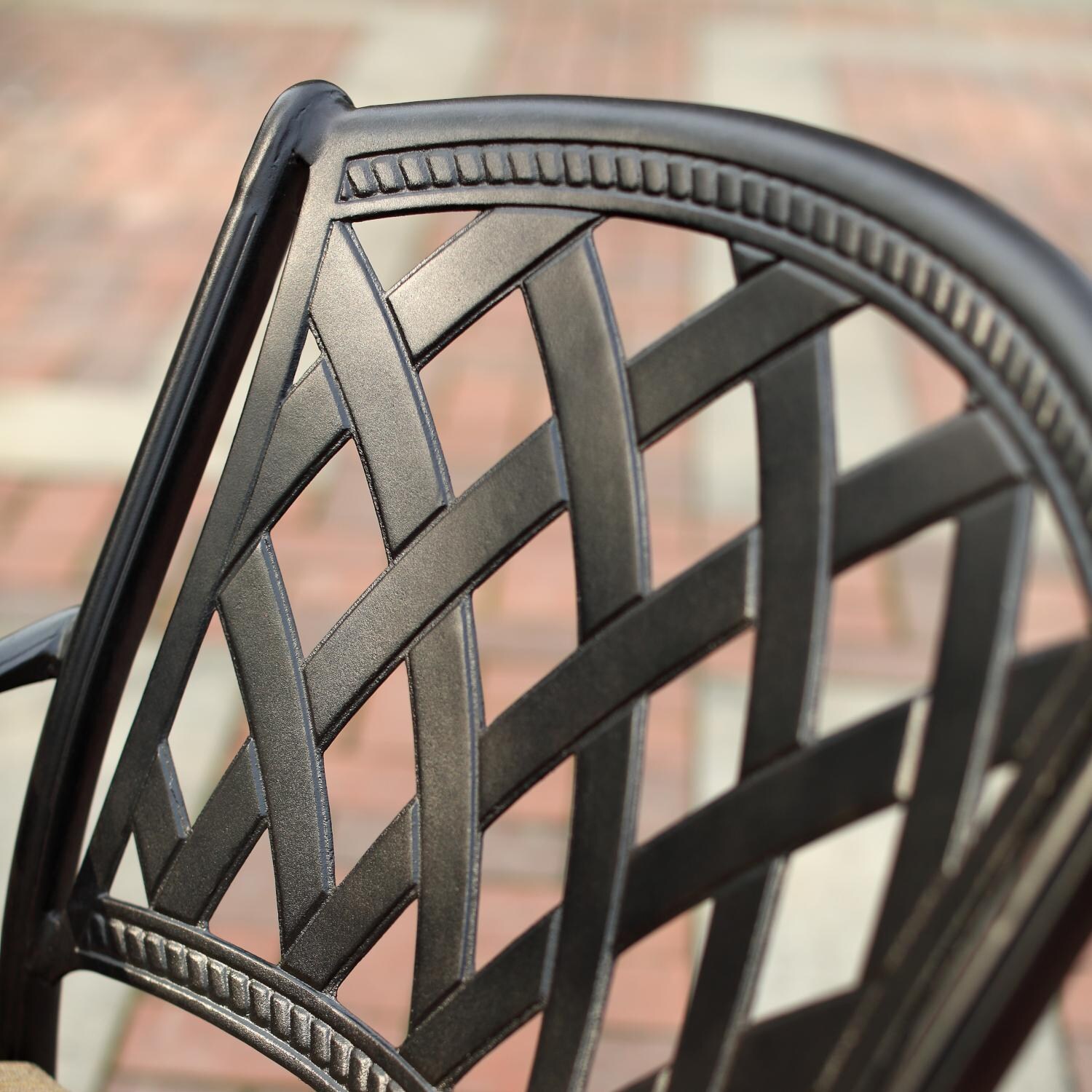 Darlee 201630-7-6 Ocean View 6 Piece Cast Aluminum Patio Swivel Bar Stool Set W/ Sesame Cushions - Back Detail thumbnail