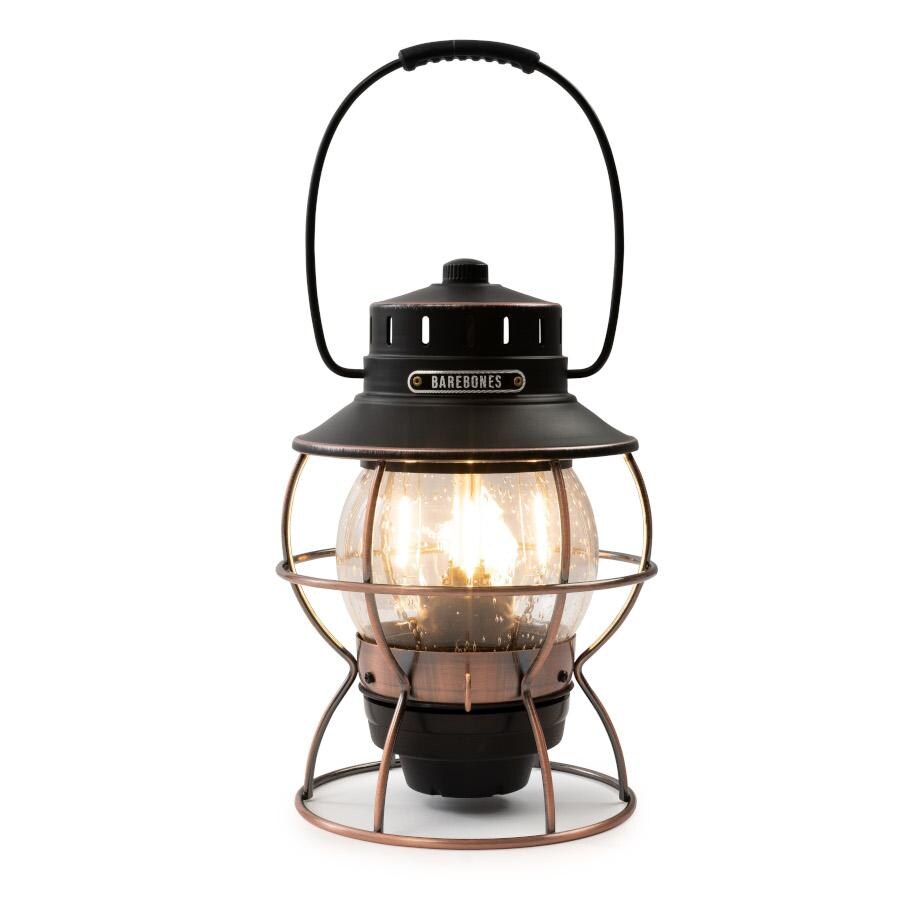 Barebones Living LIV-280 Railroad Lantern - Antique Bronze - Flame On Front View thumbnail