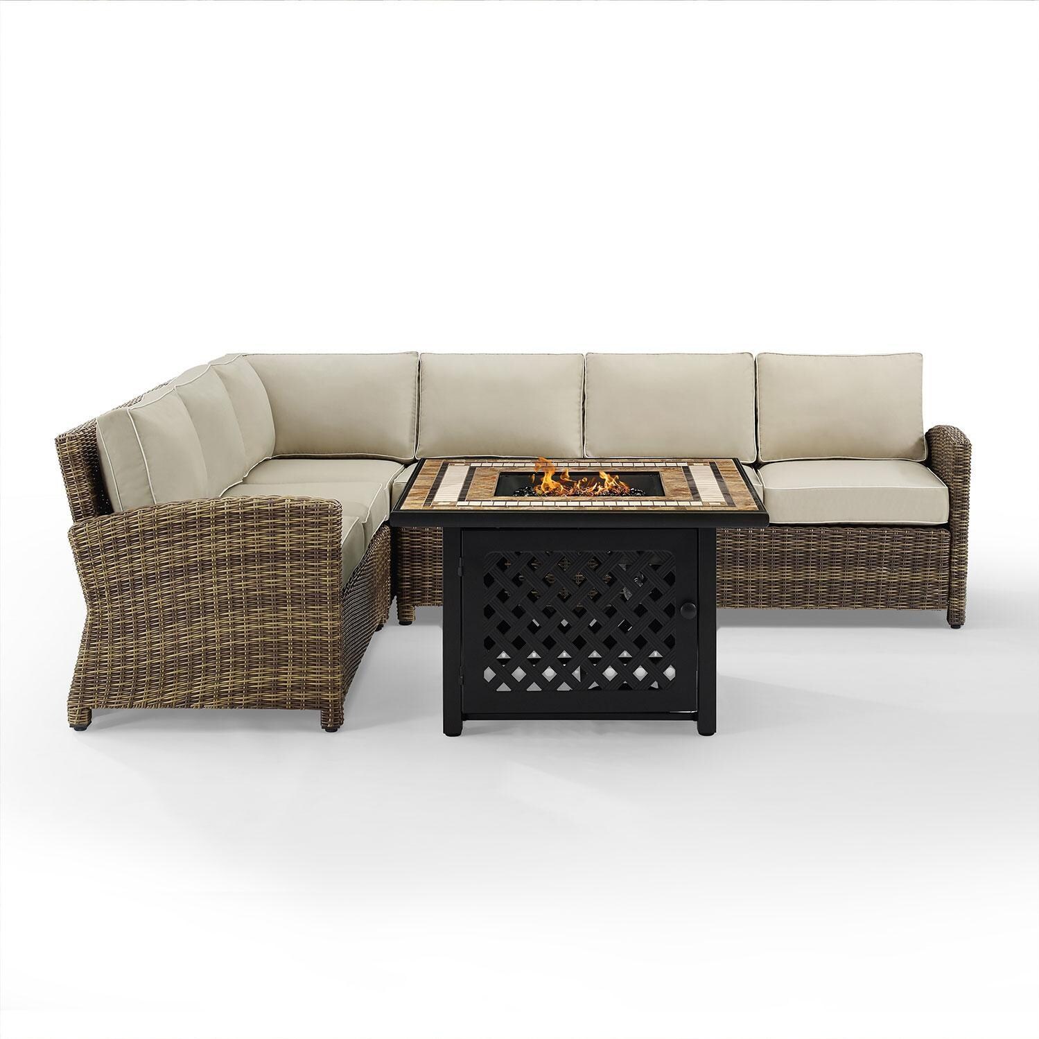 Ultimate Patio UP-92391-SA 5Pc Wicker Outdoor Sectional Set W/ Fire Table in Sand - Display - White Backgroound thumbnail
