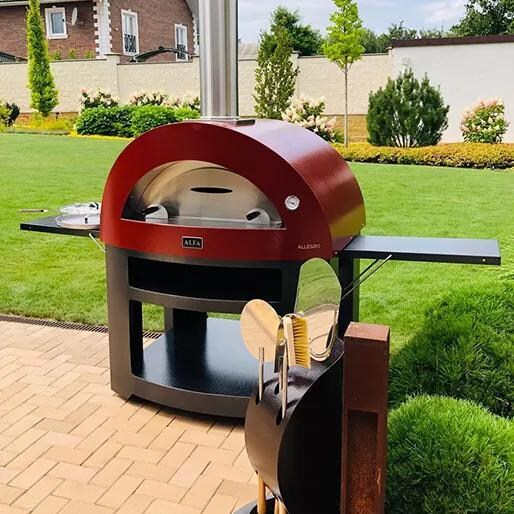 Alfa FXMD-5P-MROA-U + BFALLE-NER Moderno 5 Pizze Propane Pizza Oven W/ Natural Gas Conversion Kit and Oven Base - Antique Red thumbnail