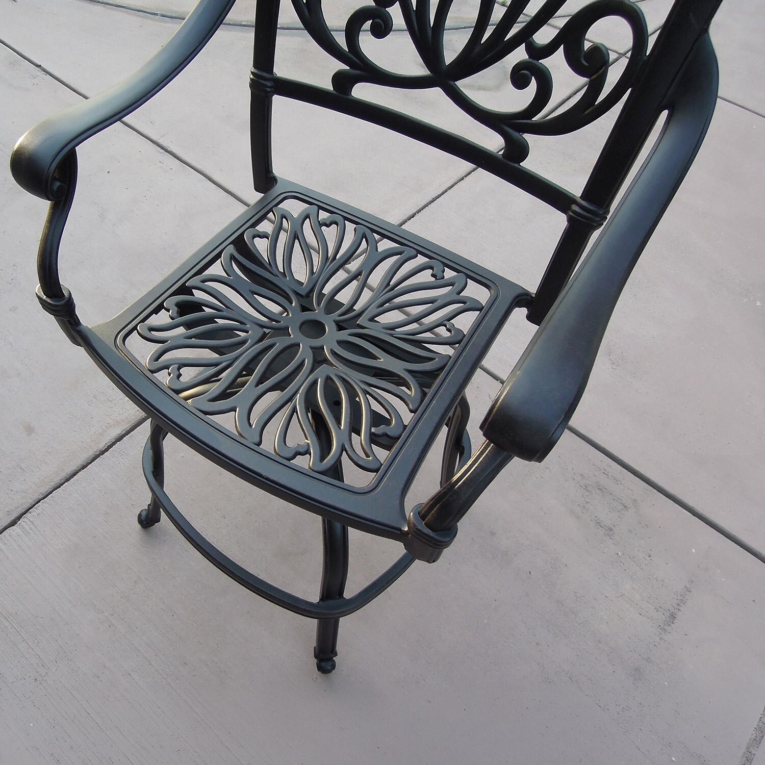 Darlee Elisabeth 3 Pc Cast Aluminum Counter Height Bar Set w/ 30 Inch Round Series 30 Table in Antique Bronze/Beige - Chair Seat - Lifestyle thumbnail