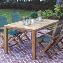 Sailmate 5 Piece Teak Patio Dining Set W/ 63 X 35 Inch Rectangular Table And Dining Arm Chairs By Royal Teak Collection - Moss Sling image