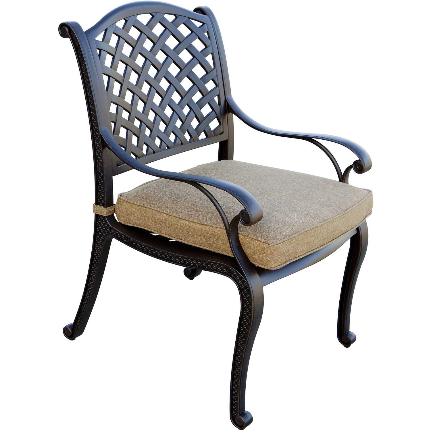 Darlee Nassau 5-Piece Patio Dining Set (with 2 Swivel Rockers) with Sesame Cushions and 36 Inch Square Dining Table - Dining Chair W/ Cushion - White Background thumbnail