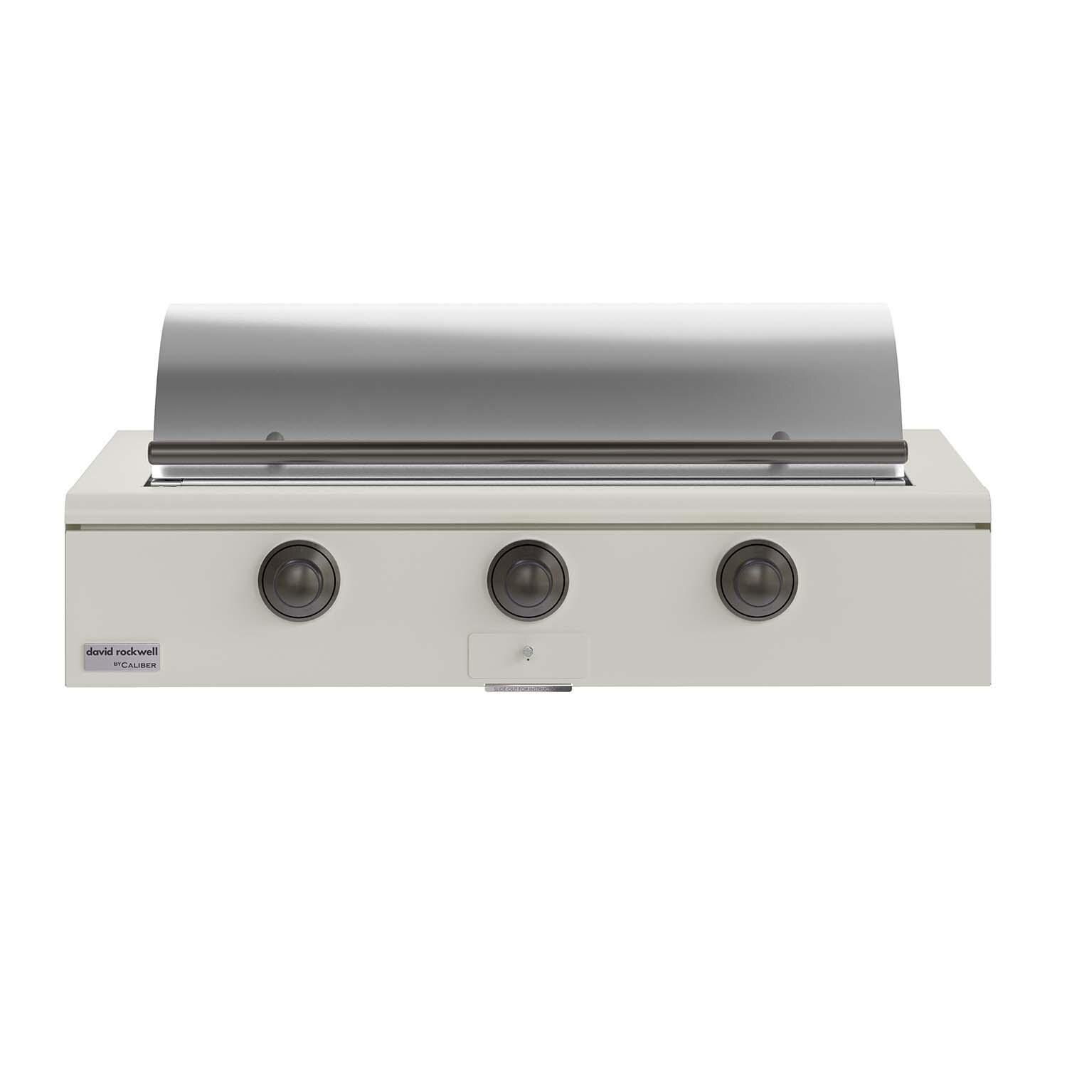 Caliber CRG-48BN00-A-050-H05 48-in Natural Gas Built-In Rockwell Grill - Antique White w/ Pewter Hardware - Closed Lid - White Background thumbnail