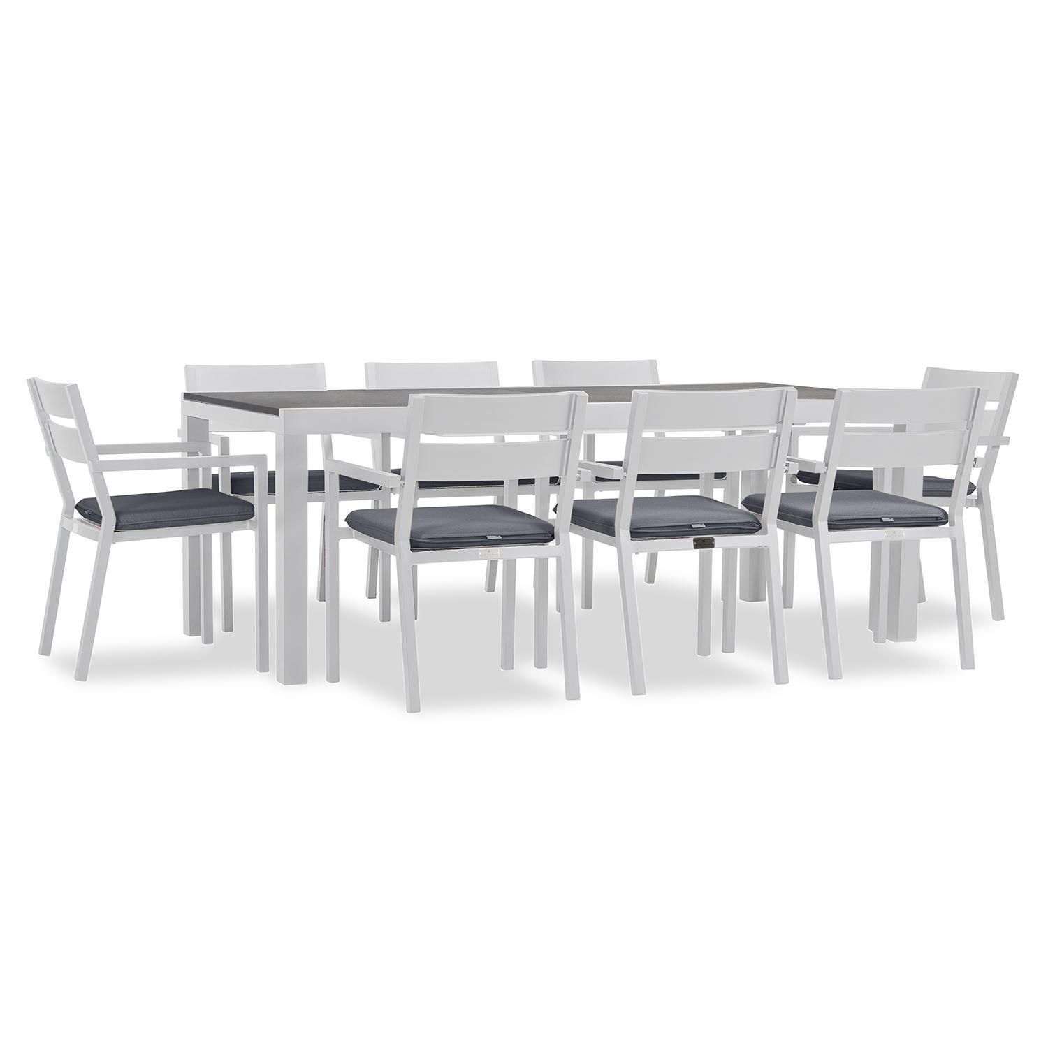 Calm Bay 9 Pc Extendable Dining Set in White/Concrete/Canvas Charcoal by Lakeview - White Background 2 thumbnail