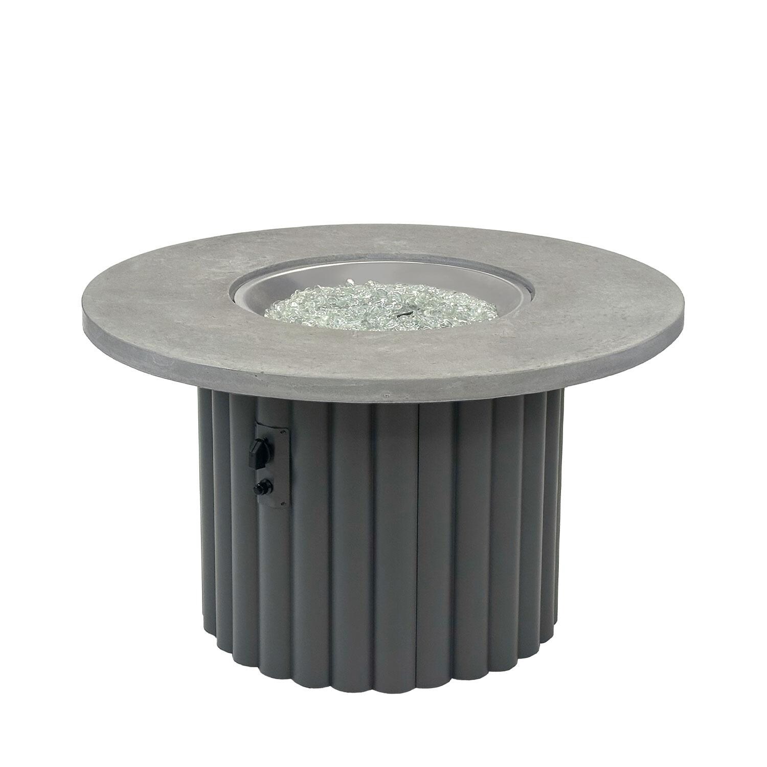 Reverie REVRCH-42-K 42-in Round Aluminum Gas Fire Pit Table w/ Relic Grey Supercast Top & Charcoal Base - Display - White Background thumbnail