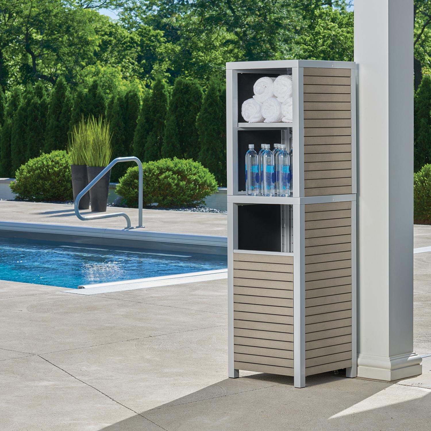 Oxford Garden Travira Vintage Tekwood Trash Receptacle - 1 Vertical Shelf thumbnail