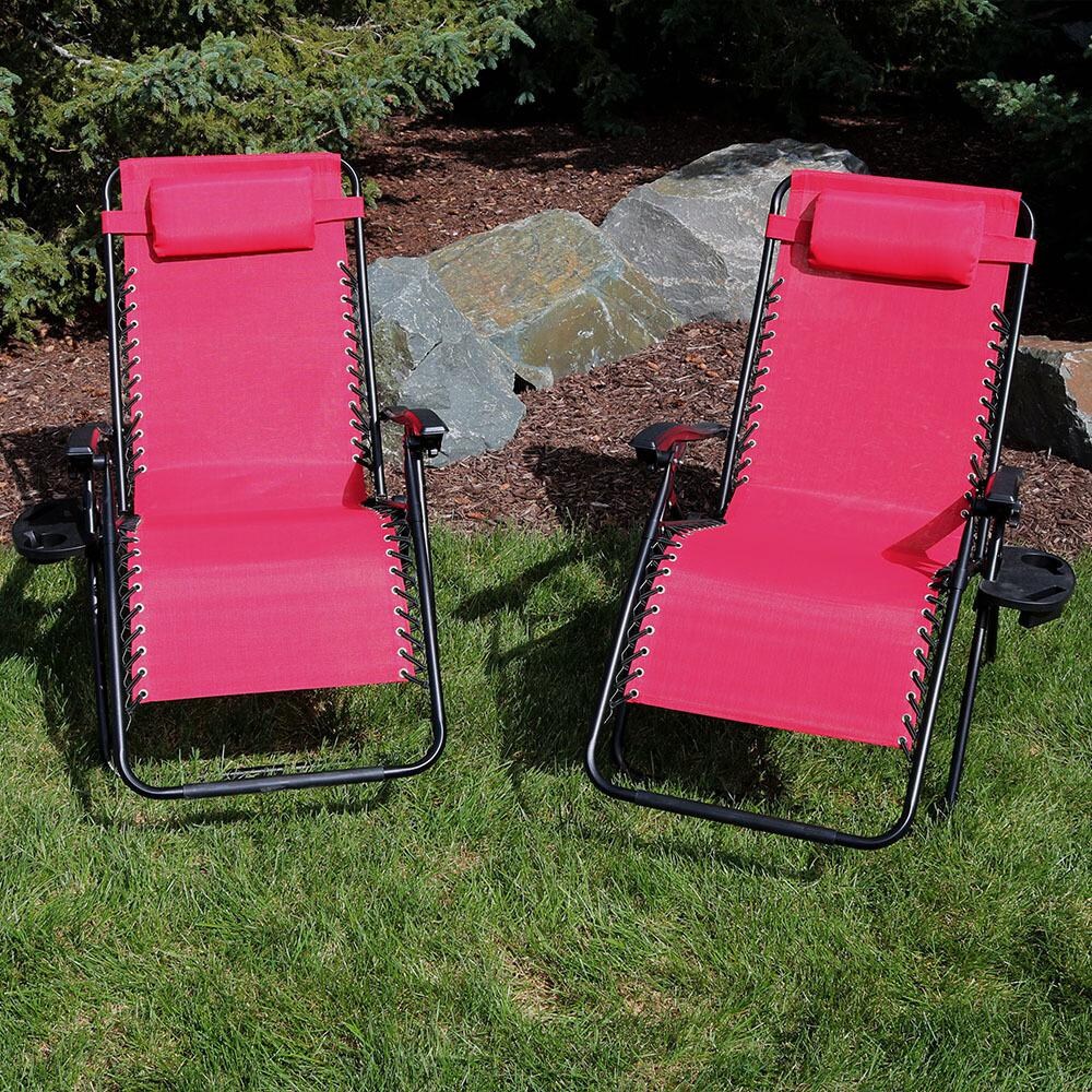 Sunnydaze Decor Oversized Zero Gravity Lounge Chair W/ Pillow & Cup Holder - Set of 2 - Red - DL-816 image