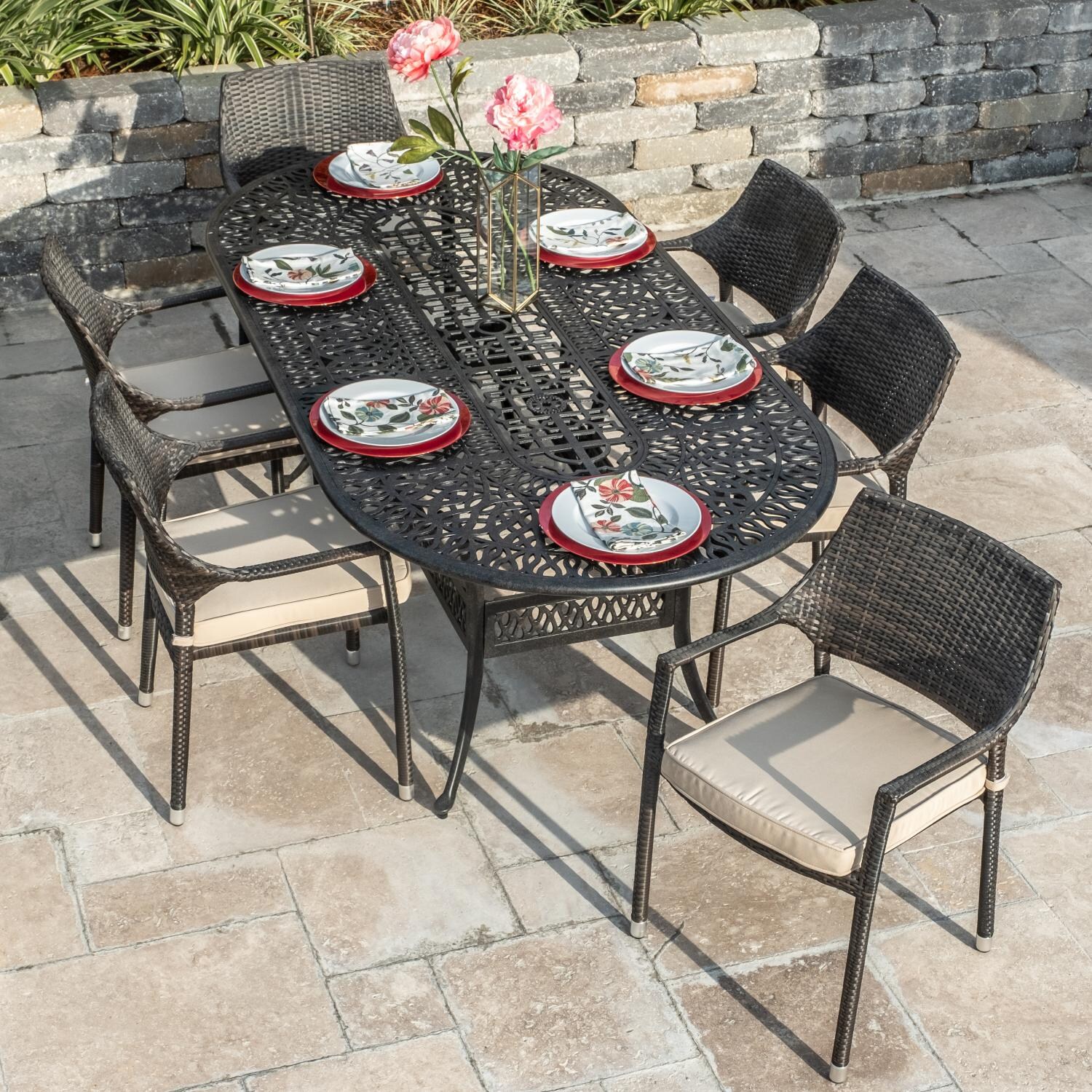 Gentilly 7 Piece Wicker Patio Dining Set W/ 86 X 42 Inch Oval Table
