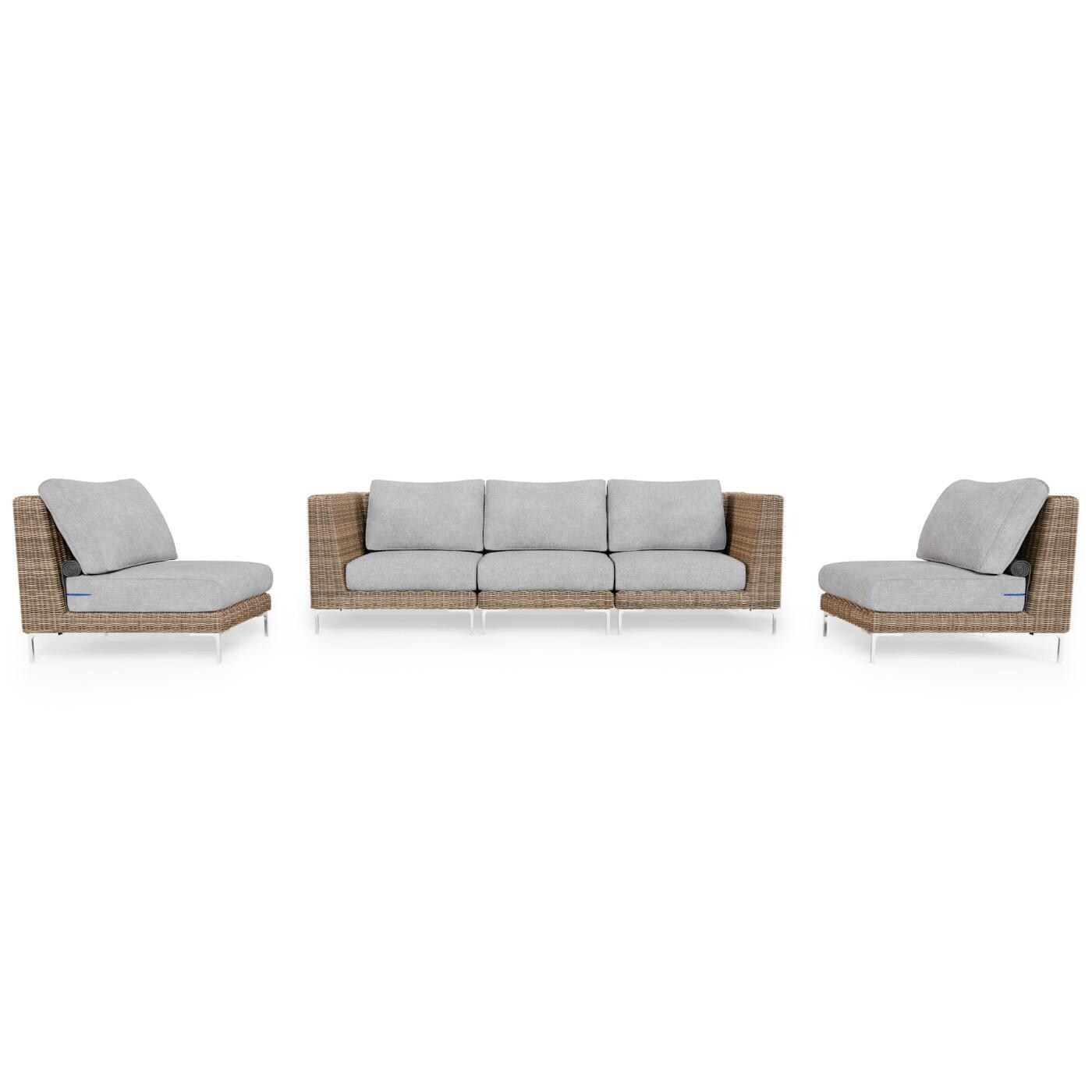 Outer Brown Wicker Outdoor Sofa with Armless Chairs - 5 Seat W/ OuterShell Cover - Pacific Fog Gray