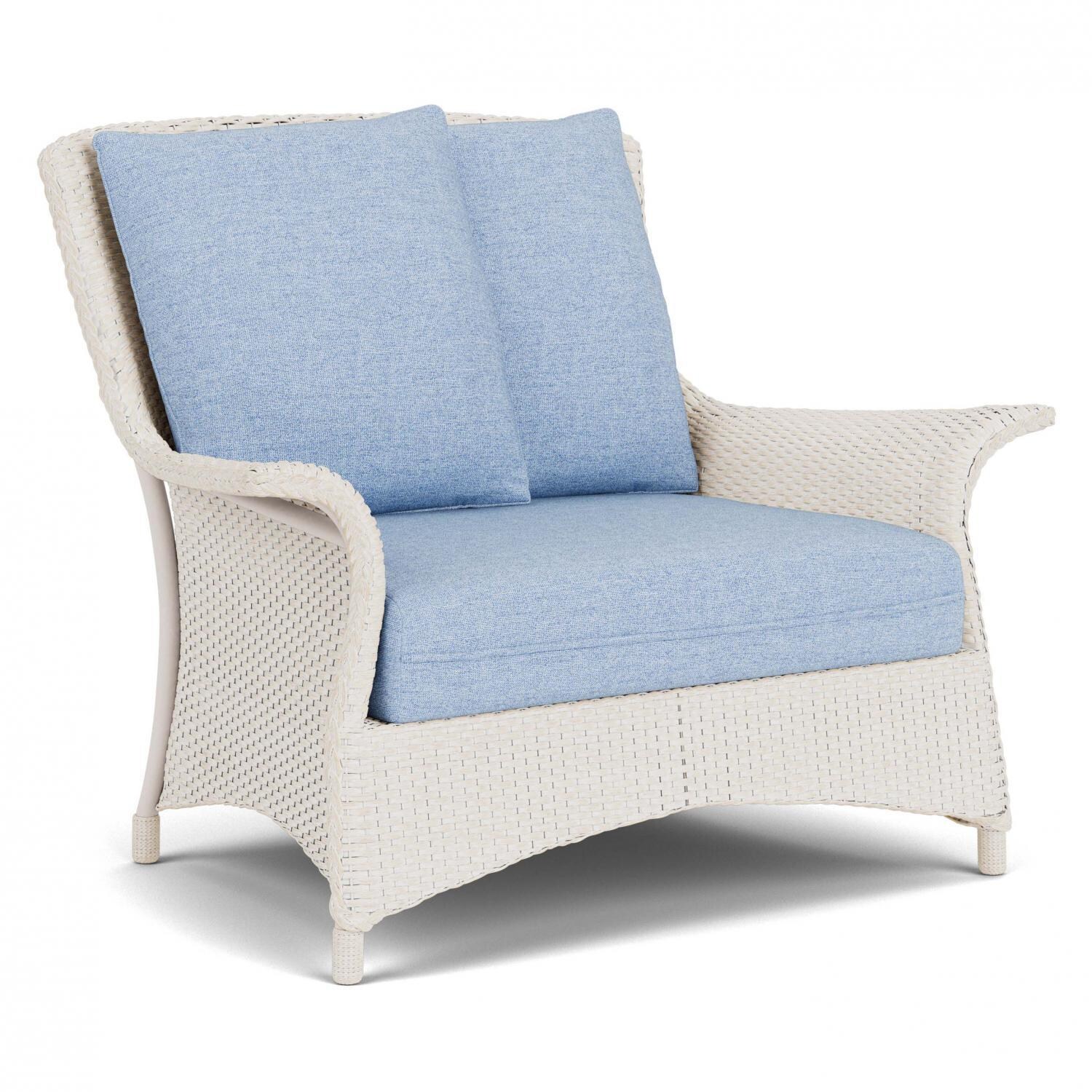 Lloyd Flanders Mandalay Chair and a Half in Antique White Finish with Demo Skyway Fabric - Angled thumbnail