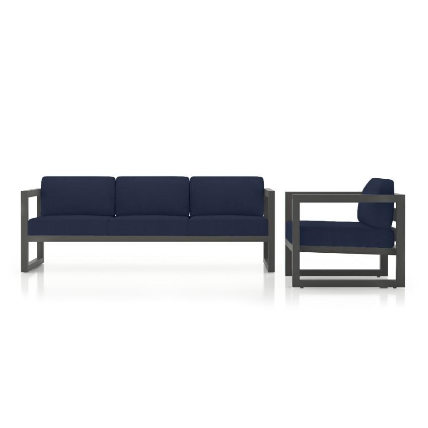 Misty Cove 2 Piece Seating Set In Slate w/Spectrum Indigo Cushions by Lakeview - Side View - White Background thumbnail