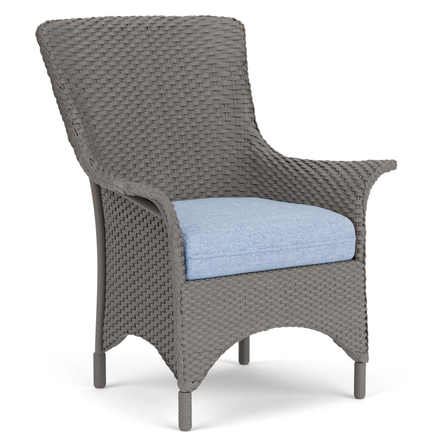 Lloyd Flanders Mandalay Dining Armchair in Pewter Finish with Demo Skyway fabric - Angled thumbnail