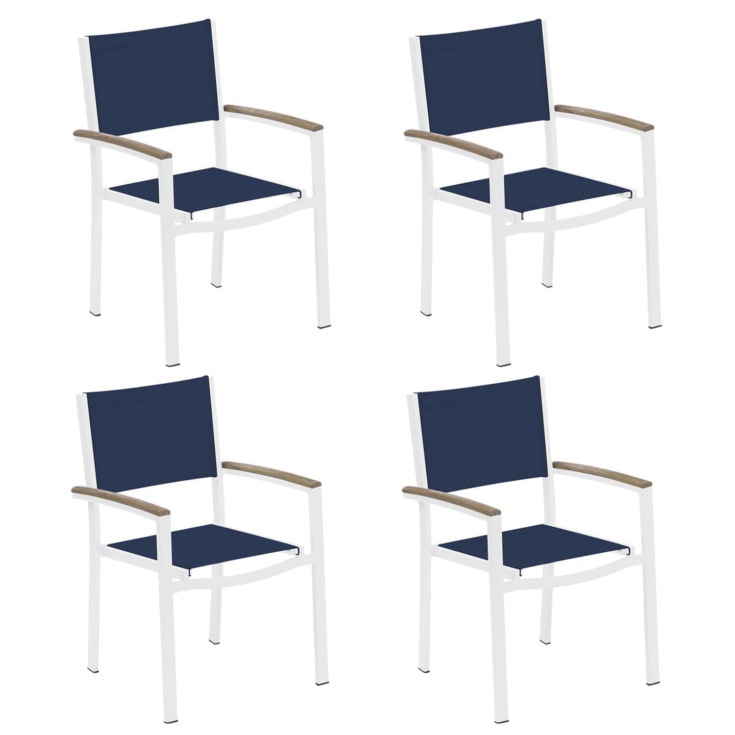 Oxford Garden Travira 4 Pc Composite Sling & Aluminum Dining Chair W/ Vintage Tekwood Arm Caps in Chalk/Ink Pen thumbnail