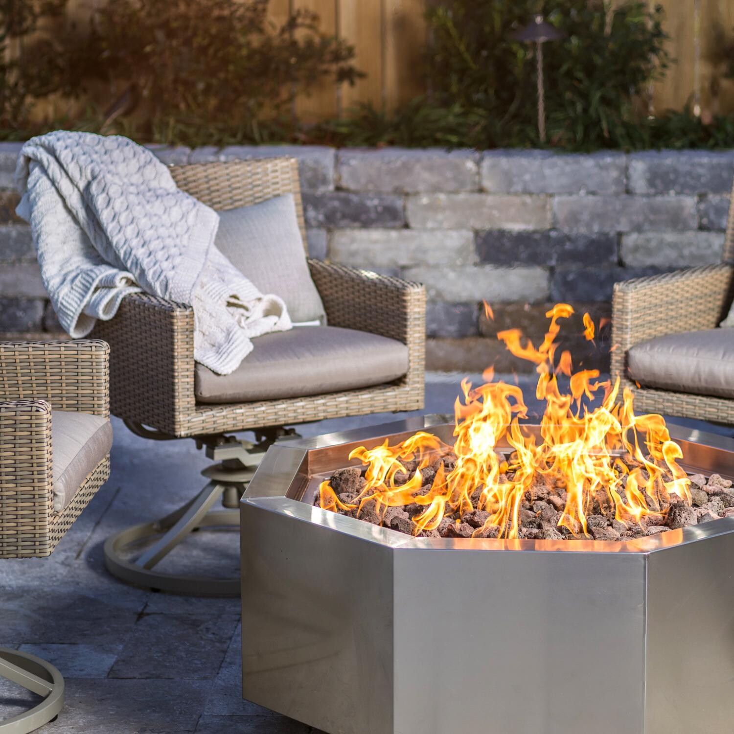 Alpine Flame 42Inch Stainless Steel Octagon Fire Pit Natural Gas