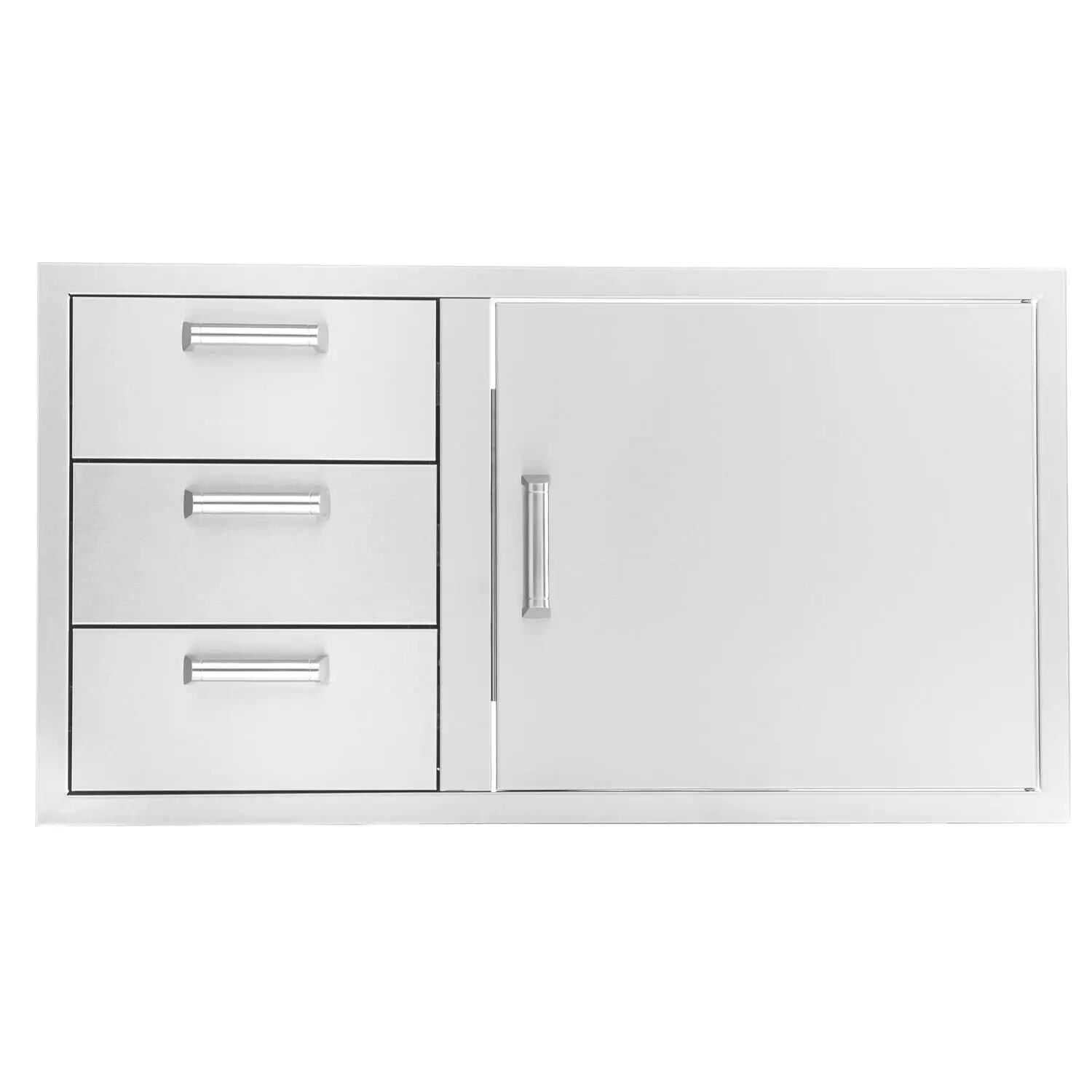 BBQGuys Signature 39-Inch Stainless Steel Reversible Access Door & Triple Drawer Combo - Contempo