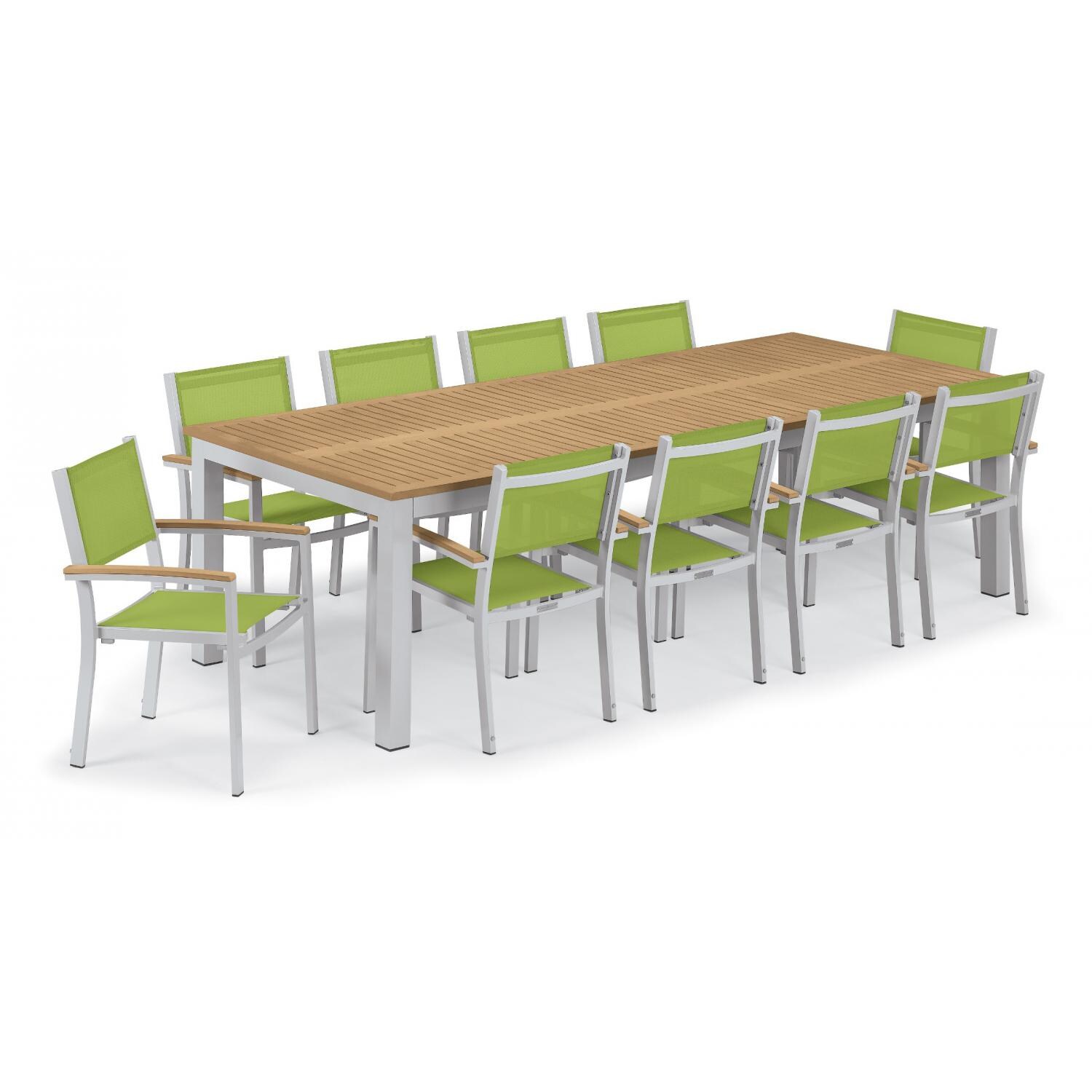 Travira 11 Piece Aluminum Patio Dining Set W/ 103 X 42 Inch Table and Tekwood Natural Tabletop By Oxford Garden - Go Green Sling thumbnail