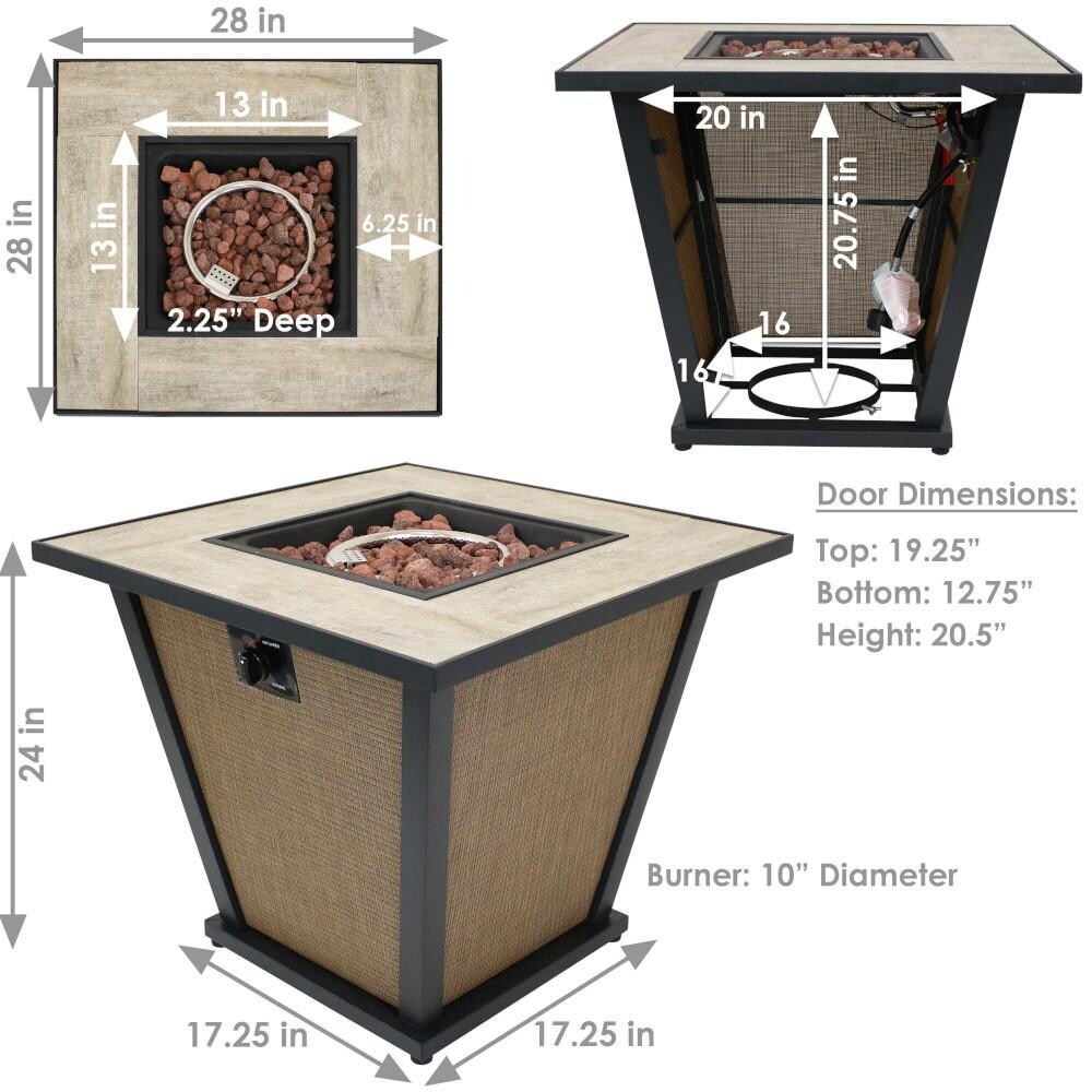 Ultimate Patio 28-Inch Square Propane Gas Fire Pit w/ Khaki Rafa Fabric - Dimensions thumbnail