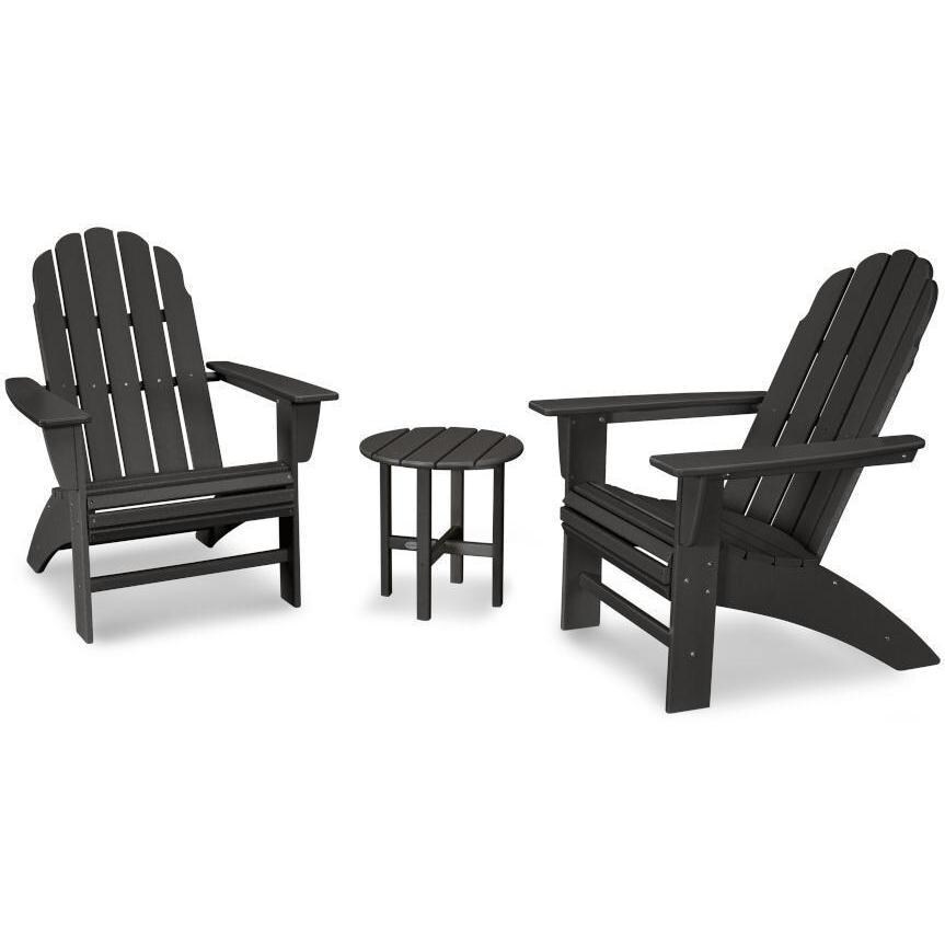 POLYWOOD Black Vineyard 3-Piece Curveback Adirondack Set - Full View thumbnail
