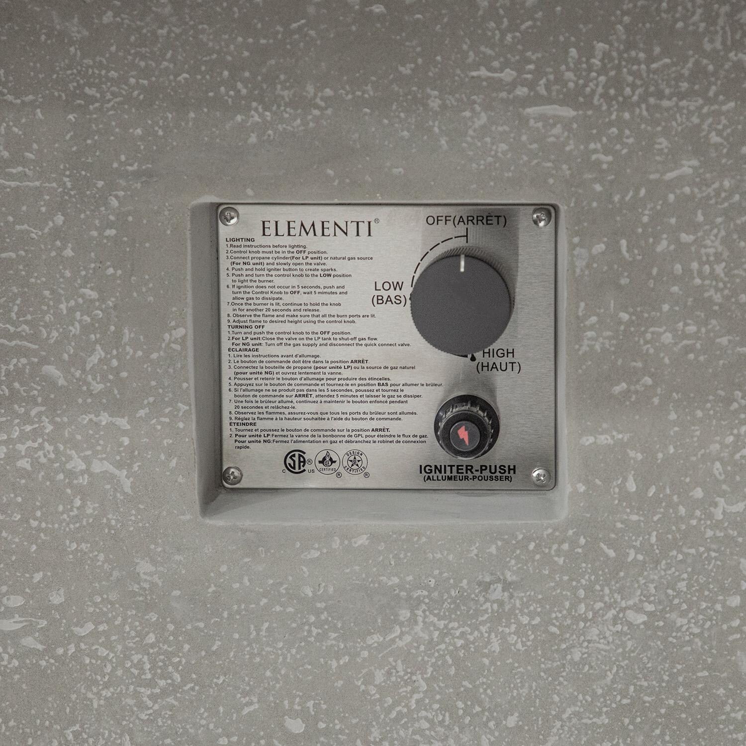 Elementi Birmingham 48-in Square Propane Dining Fire Table - Light Gray - Controls - Detail thumbnail