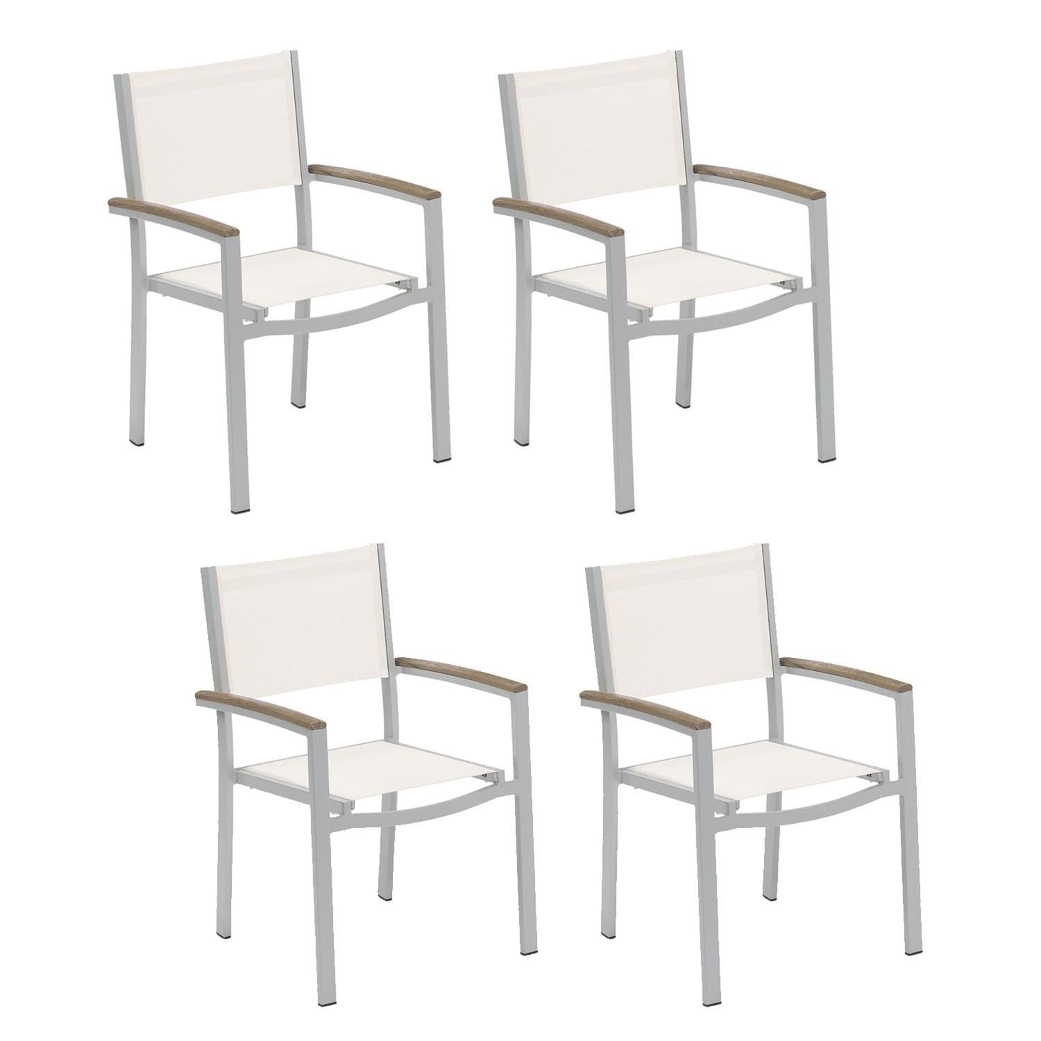 Travira 4 Pc Composite Sling & Aluminum Dining Chair W/ Vintage Tekwood Arm Caps in Flint/Natural By Oxford Garden