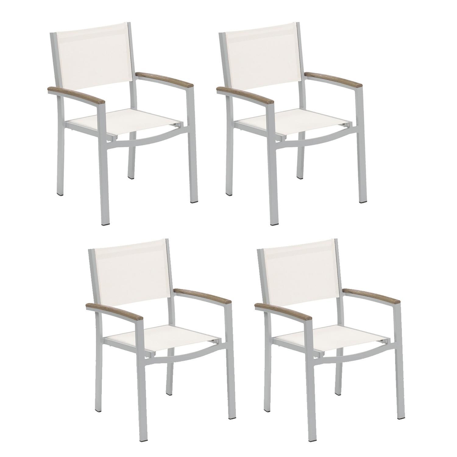 Oxford Garden Travira 4 Pc Composite Sling & Aluminum Dining Chair W/ Vintage Tekwood Arm Caps in Flint/Natural thumbnail
