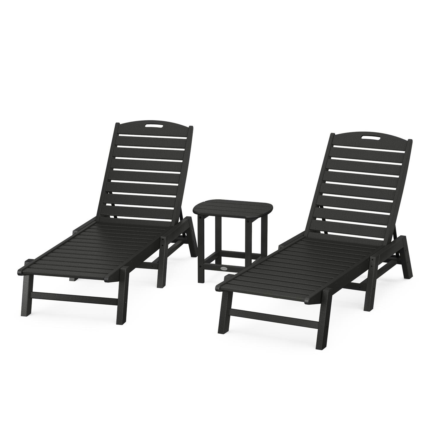 POLYWOOD Nautical 3-Piece Chaise Lounge Set W/South Beach 18 Inch Side Table - Black thumbnail
