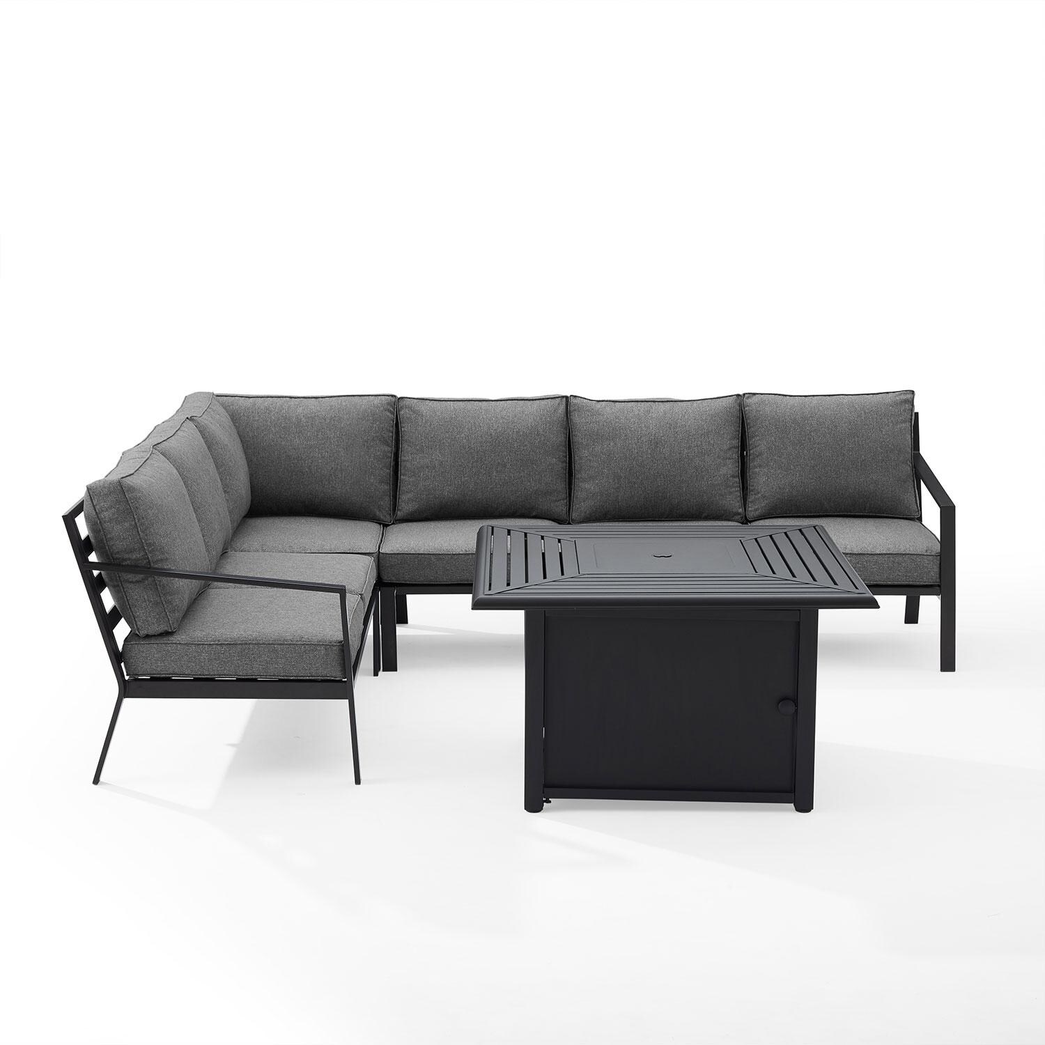 Ultimate Patio UP-92608MB-CL 5Pc Outdoor Sectional Set W/ Fire Table in Charcoal Gray - Front View - White Background thumbnail