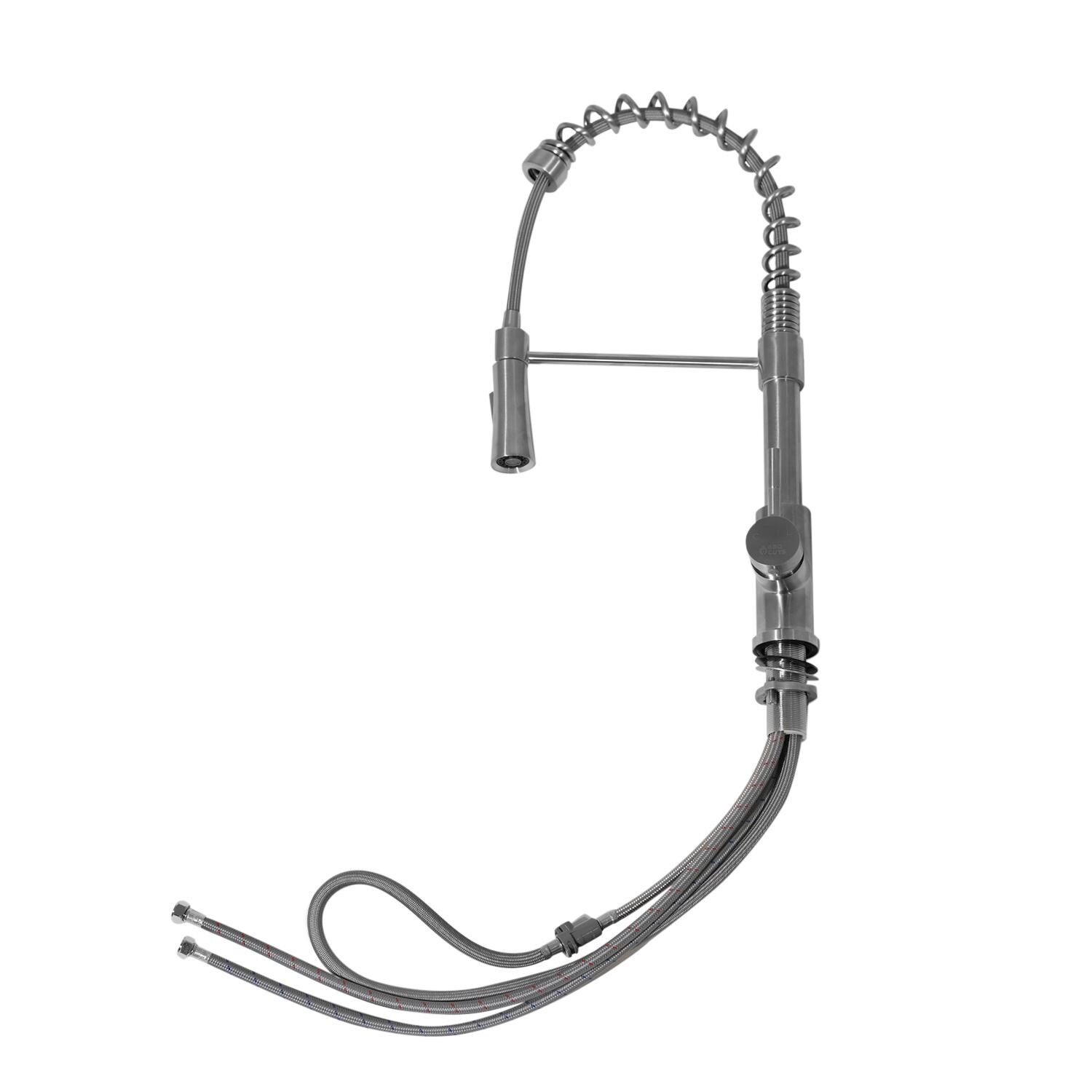 BBQGuys Signature BBQ-K102G Contempo Stainless Steel Outdoor Single Handle Pre-Rinse Coil-Spring Hot/Cold Faucet - Installation Hardware & Hoses Attached thumbnail