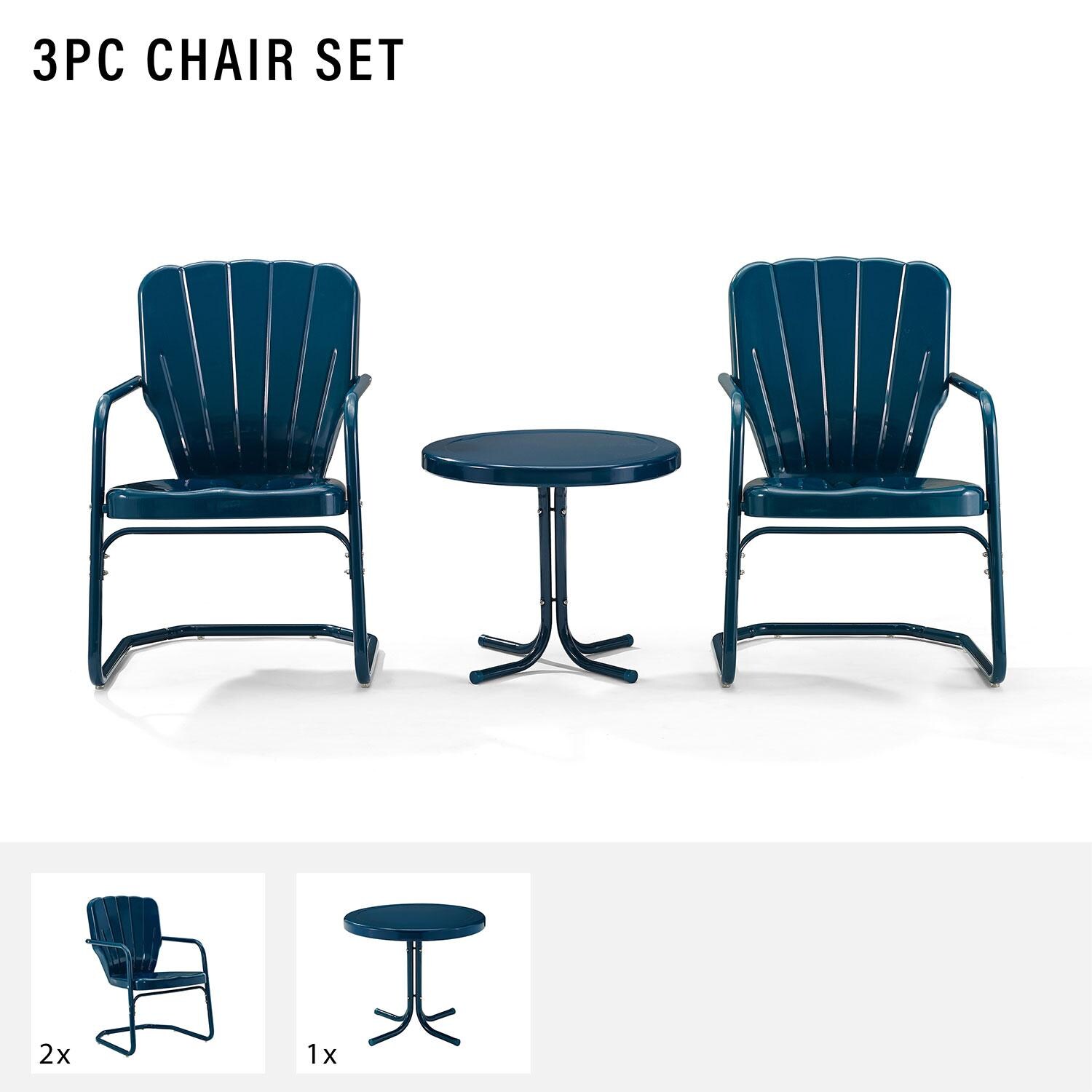 Ultimate Patio UP-32245NV 3Pc Retro Outdoor Chair Set in Navy Blue - Included in Set (Two Chairs and Table) - Diagram thumbnail