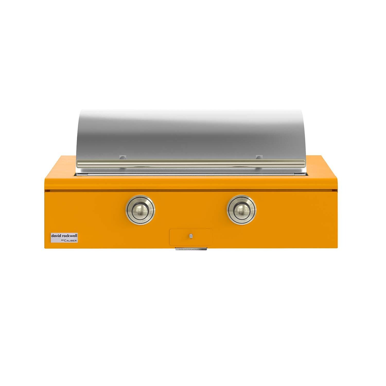 Caliber CRG-42BL00-A-103-H01 42-in Propane Built-In Rockwell Grill - Saffron w/ Brass Hardware - Lid Closed - White Background thumbnail