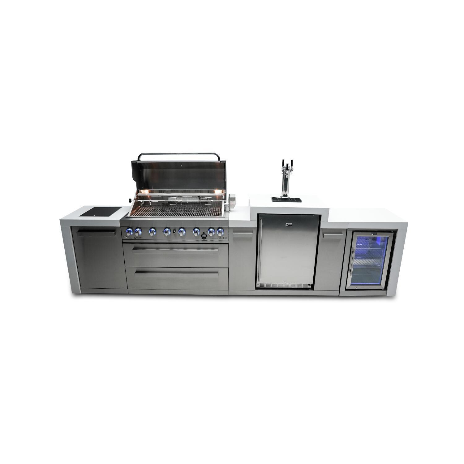 Mont Alpi 805 Deluxe Natural Gas Island w/ Beverage Center & Fridge Cabinet (Ships Propane w/ Conversion Kit) - Hood Open - White Background thumbnail