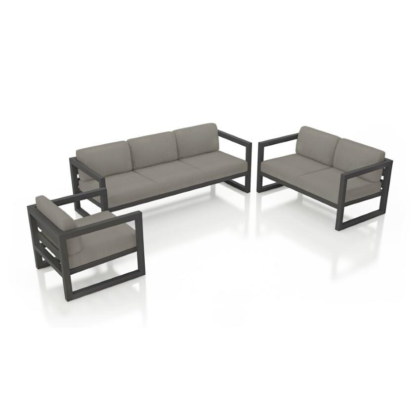 Misty Cove 3 Piece Seating Set in Slate w/Sofa & Canvas Charcoal Cushions by Lakeview - White Background thumbnail