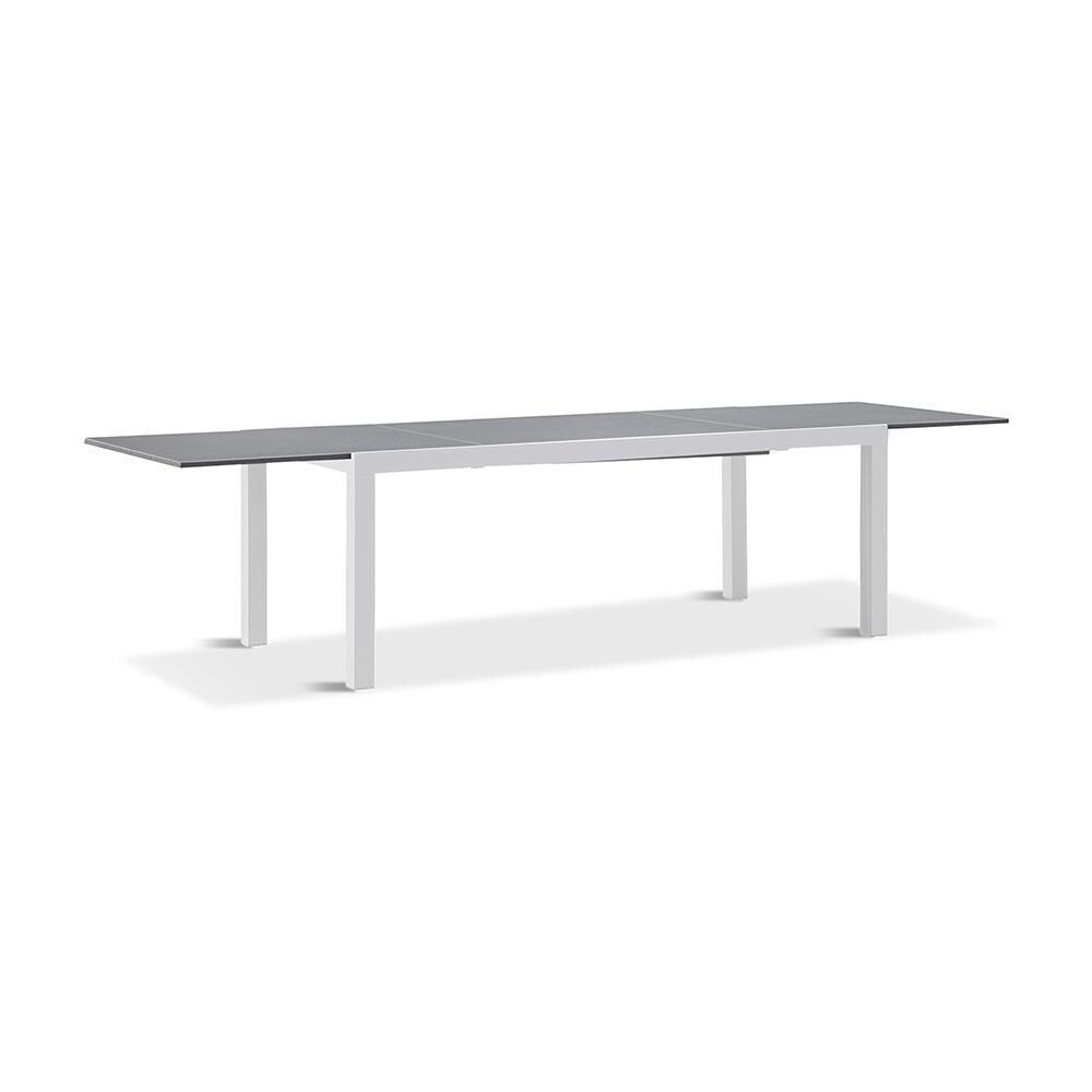 Chloe Bay 9 Pc Aluminum Extendable Dining Set in White/Concrete by Lakeview - Table Extended - White Background thumbnail