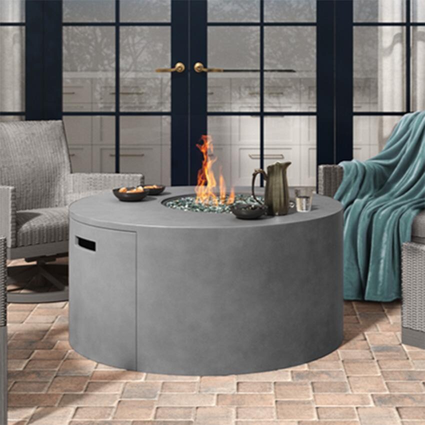 Bellino 42 Inch Round Aluminum Propane Fire Pit w/ Lid in Concrete Grey by Ebel - Lifestyle thumbnail