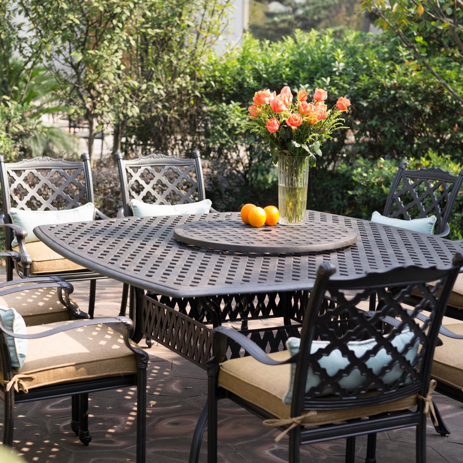 Darlee Camino Real 9 Piece Cast Aluminum Patio Dining Set With Lazy