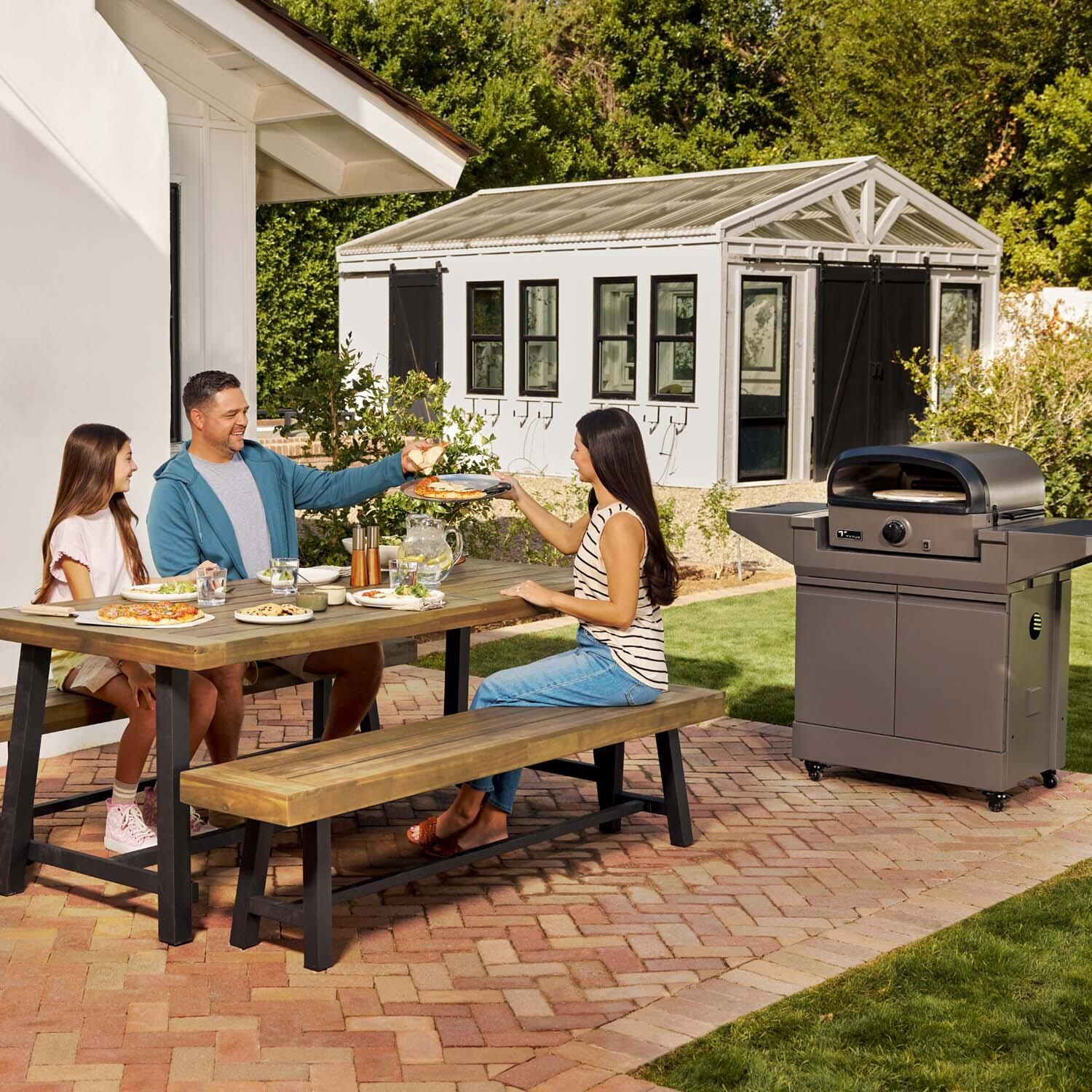TYTUS TDT-CRT-GPZA Emberwood Propane Pizza Oven and Prep Cart - Eating w/ Family - Lifestyle thumbnail