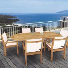 Captiva 7 Piece Teak Patio Dining Set W/ 72 X 39 Inch Oval Extension Table By Royal Teak Collection - White Sling