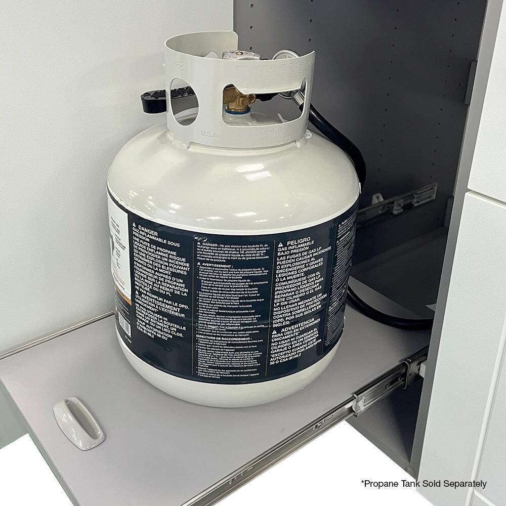 WeatherStrong Abaco 7 Ft Outdoor Kitchen Island w/ Blaze Propane Grill & Side Burner in Dark Ash/Glacier Frost - Propane Pullout - Detail thumbnail