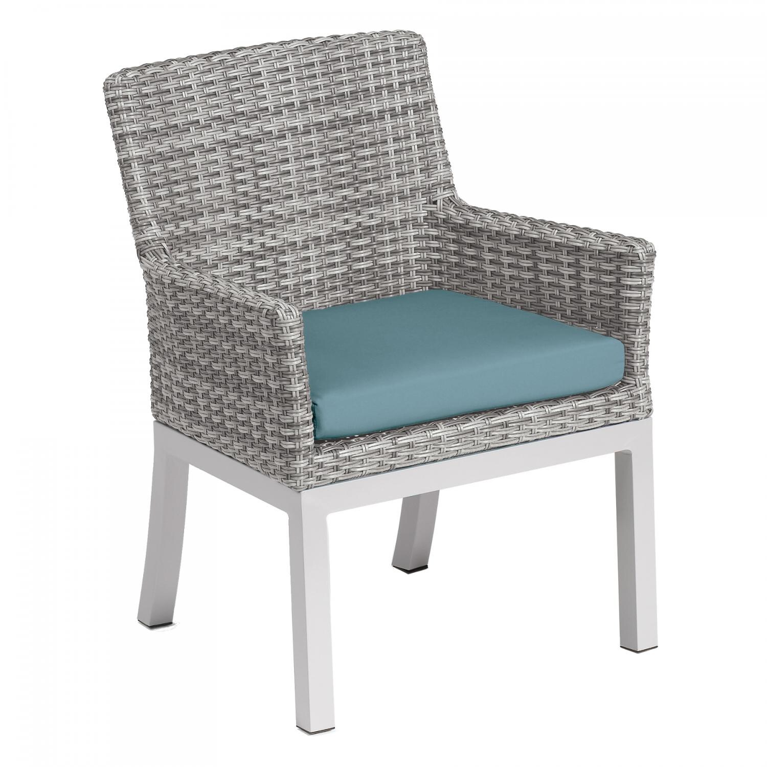 Argento Wicker Patio Dining Arm Chair W/ Ice Blue Cushion thumbnail