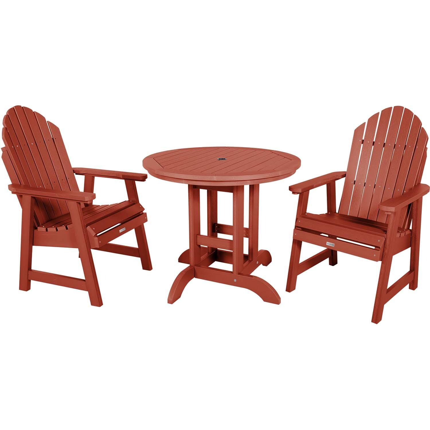 Dream Bay 3 Pc Recycled Plastic Round Dining Set in Rustic Red By Lakeview Outdoor Designs - White Background thumbnail