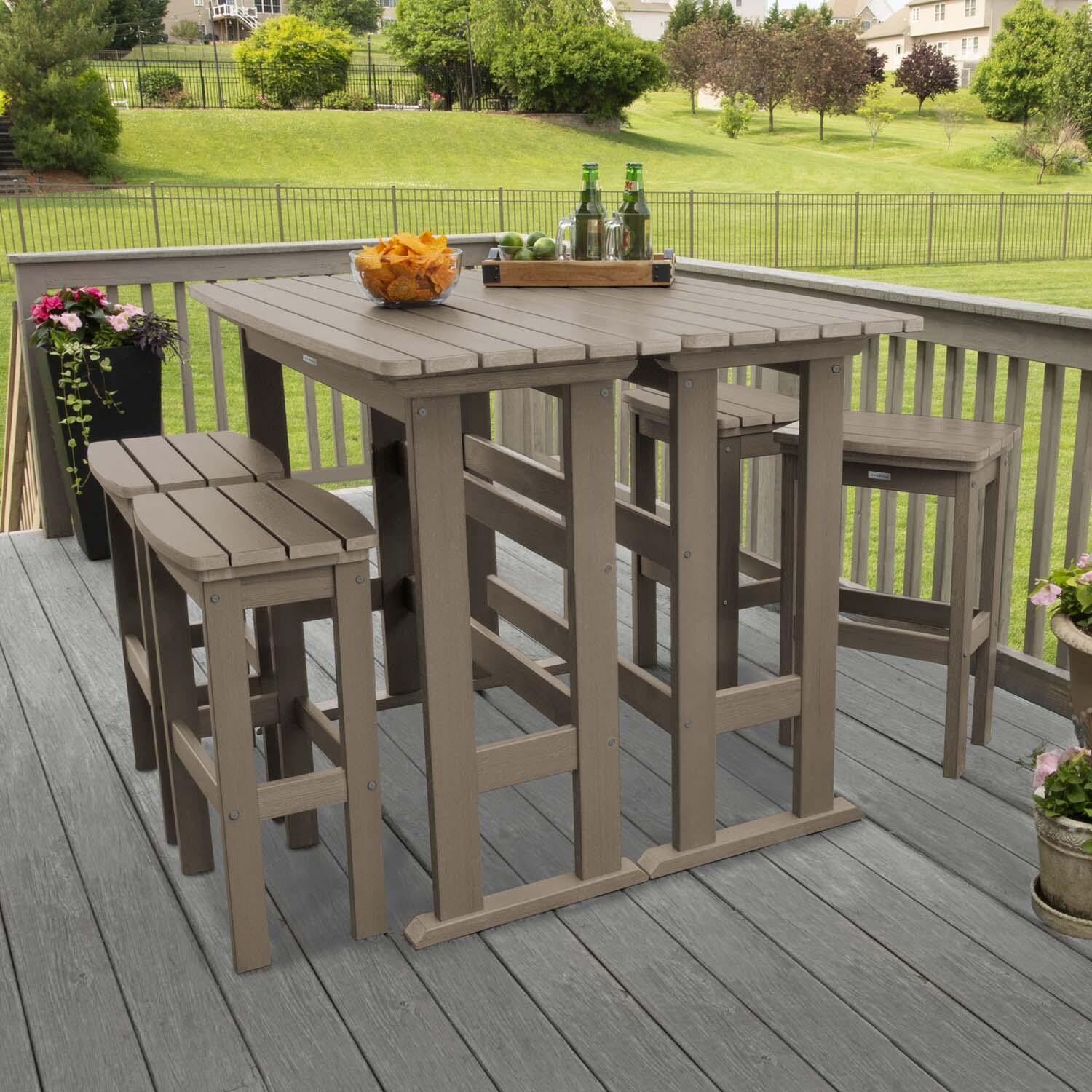 Hart Lane 6 Pc Recycled Plastic Bar Height Dining Set in Woodland Brown By Lakeview Outdoor Designs - Lifestyle thumbnail