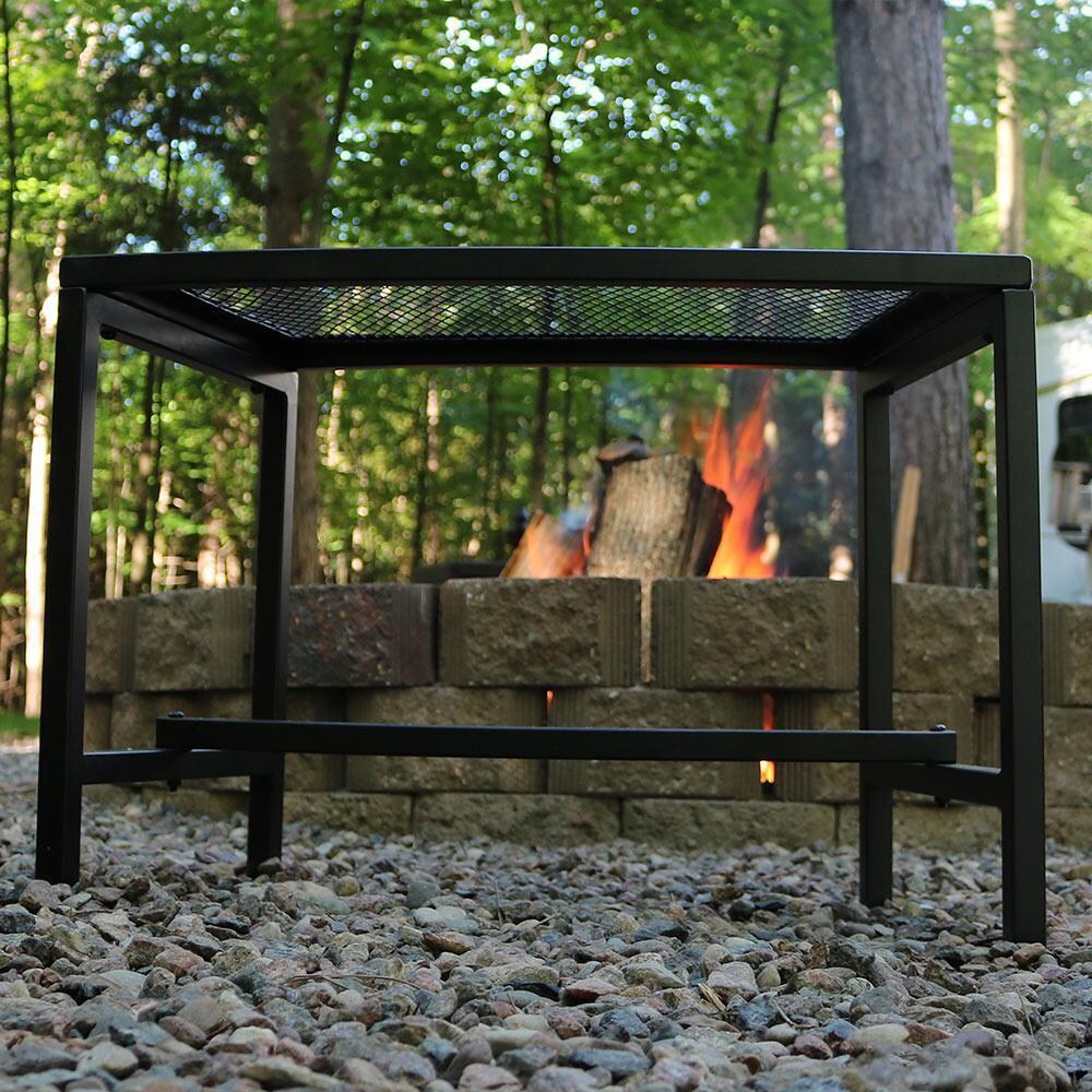 Ultimate Patio Black Mesh Patio Fire Pit Bench - 2 Benches - Lower View - Lifestyle thumbnail