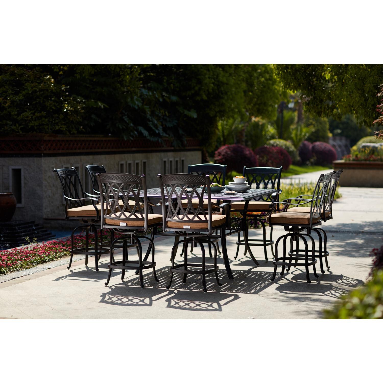 Darlee 201660-9PC-88WCH Capri 9 Piece Cast Aluminum Patio Dining Set W/ 60 Inch Square Counter Height Table - Lifestyle thumbnail