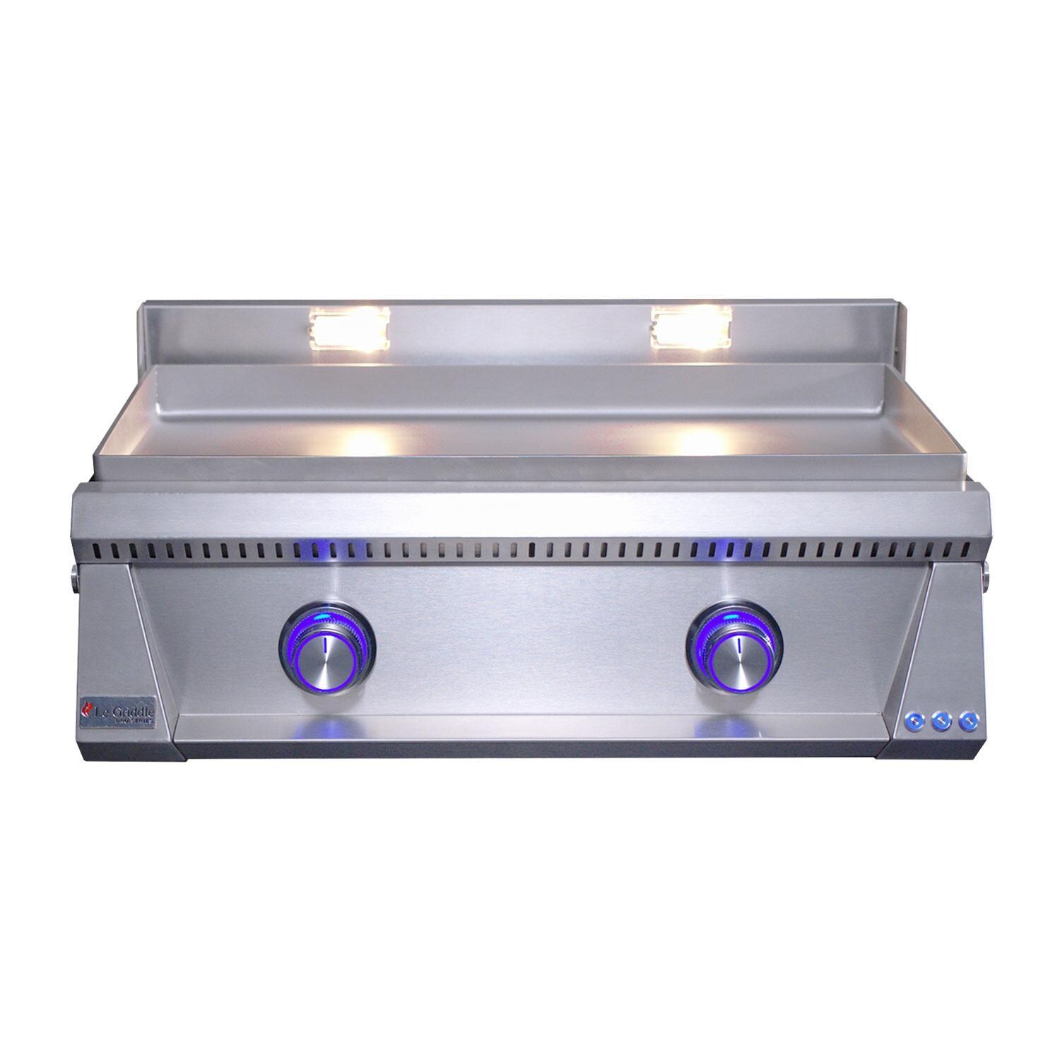 Le Griddle Pro Series 75 30-in 2 Burner Built-In Propane Flat Top Grill w/ 6mm Plate & Lid - Grill Front - White Background thumbnail