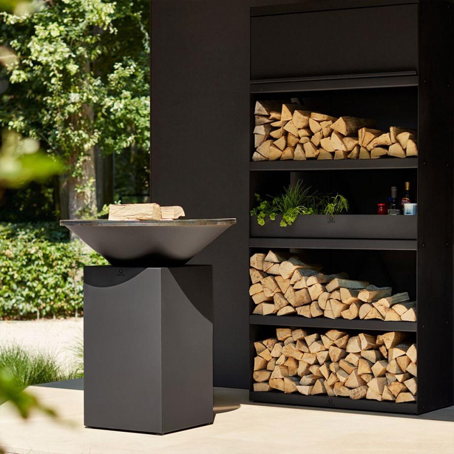 OFYR OCB-85 Classic Black 85 35 Inch Wood-Fired Flat Top Grill - Back Patio - Lifestyle thumbnail